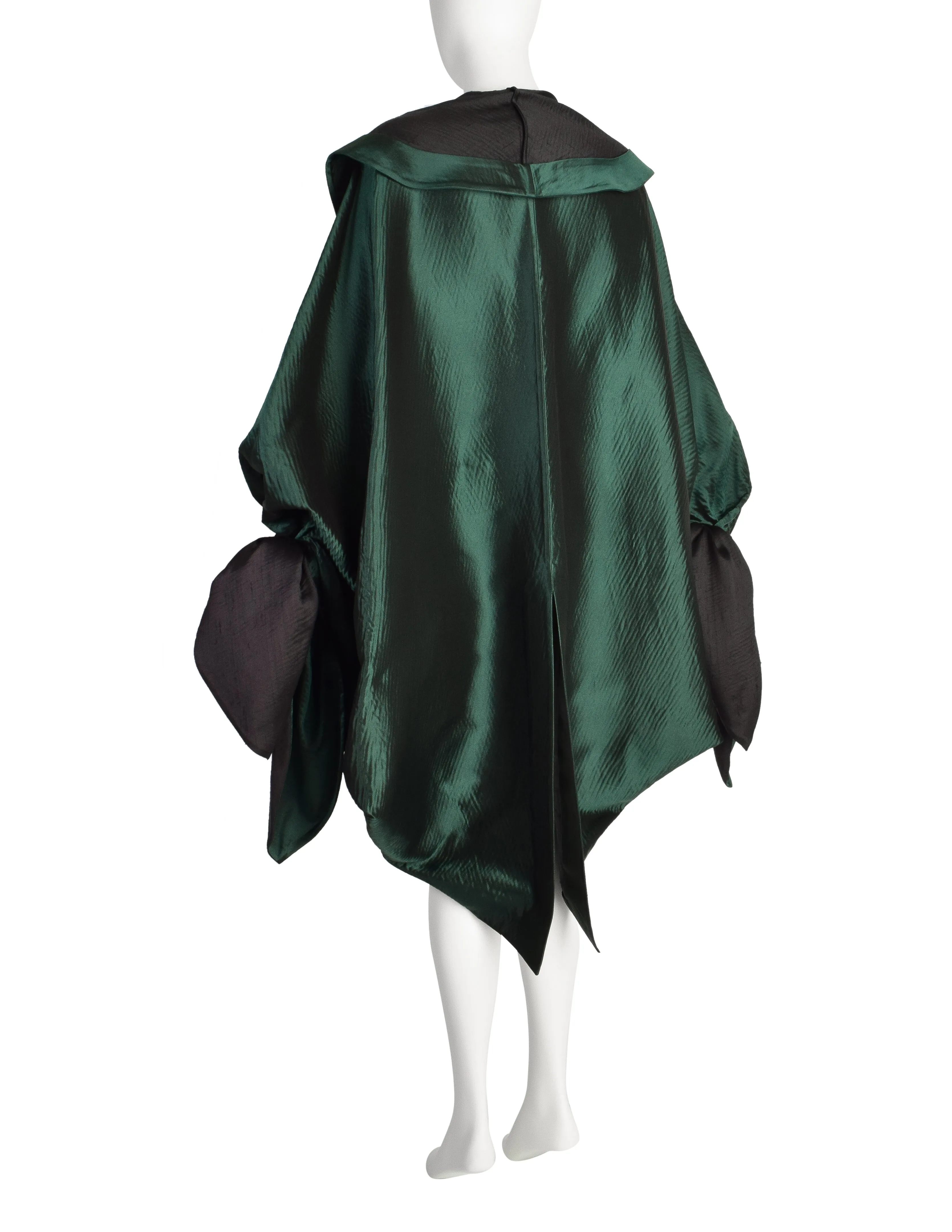 Romeo Gigli Vintage AW 1990 Green Silk Satin Limited Edition 2/30 Draping Cocoon Cape Coat