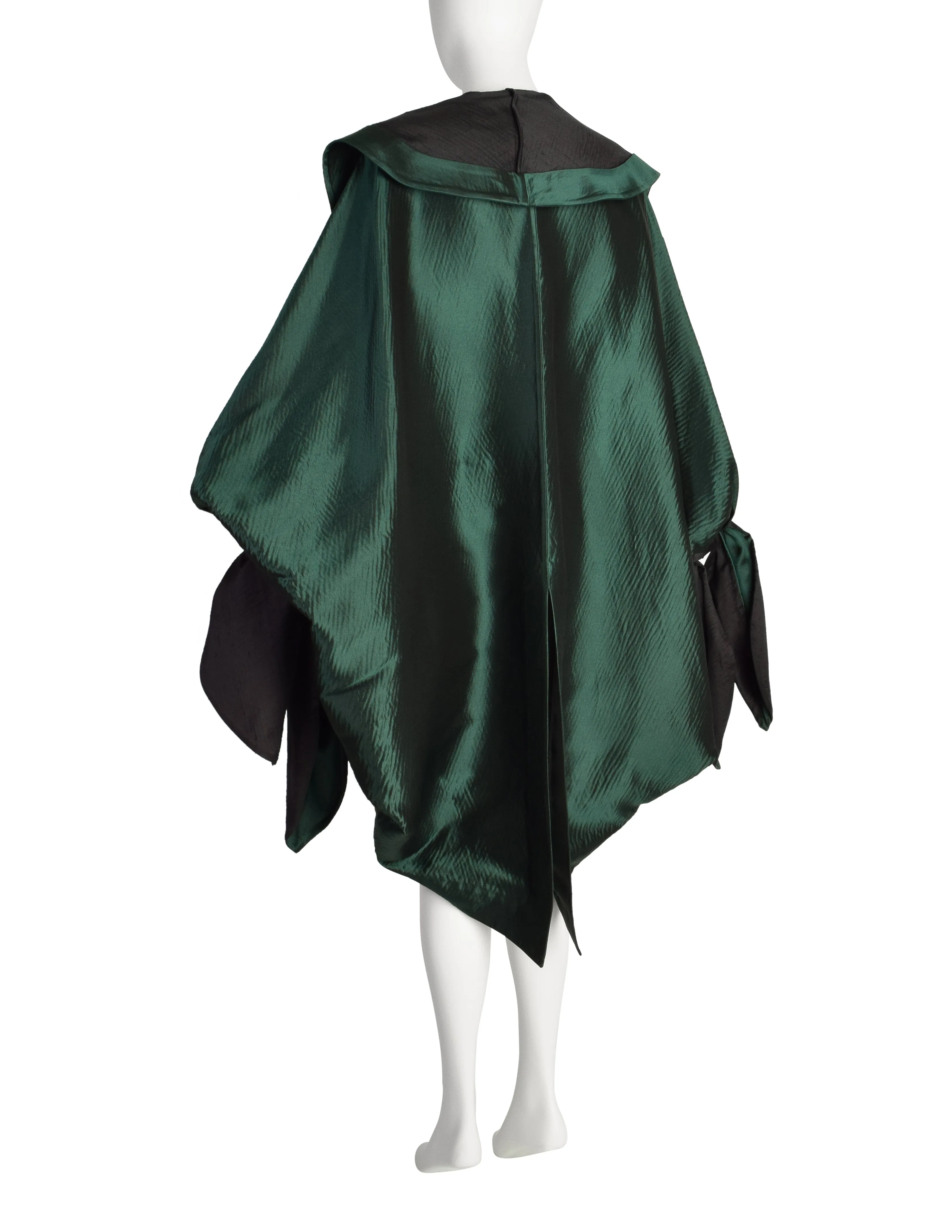 Romeo Gigli Vintage AW 1990 Green Silk Satin Limited Edition 2/30 Draping Cocoon Cape Coat