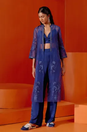 Royal Blue Embroidered Cape and Pant Set