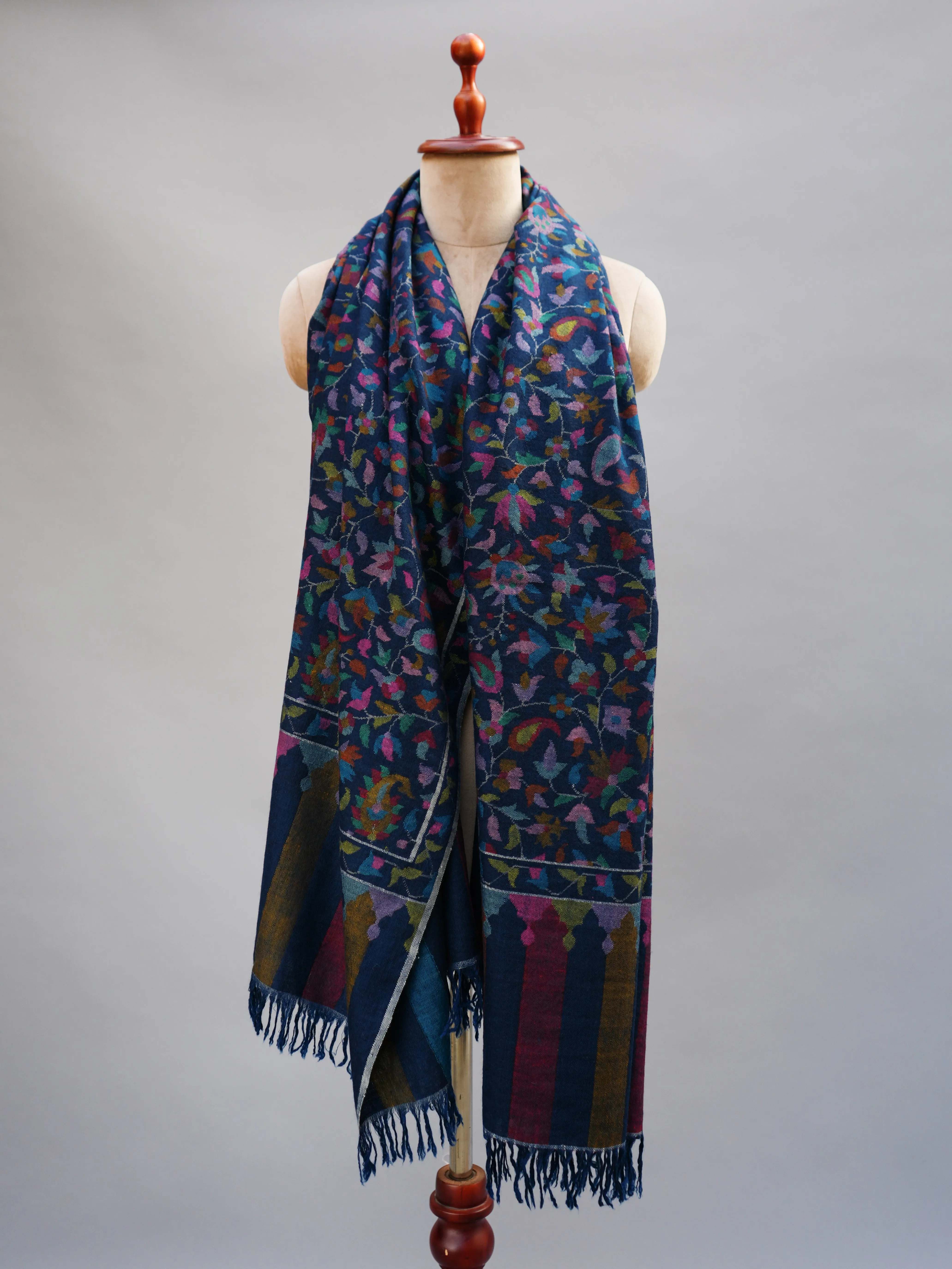 Royal Blue Kani Weave Certified Cashmere Shawl