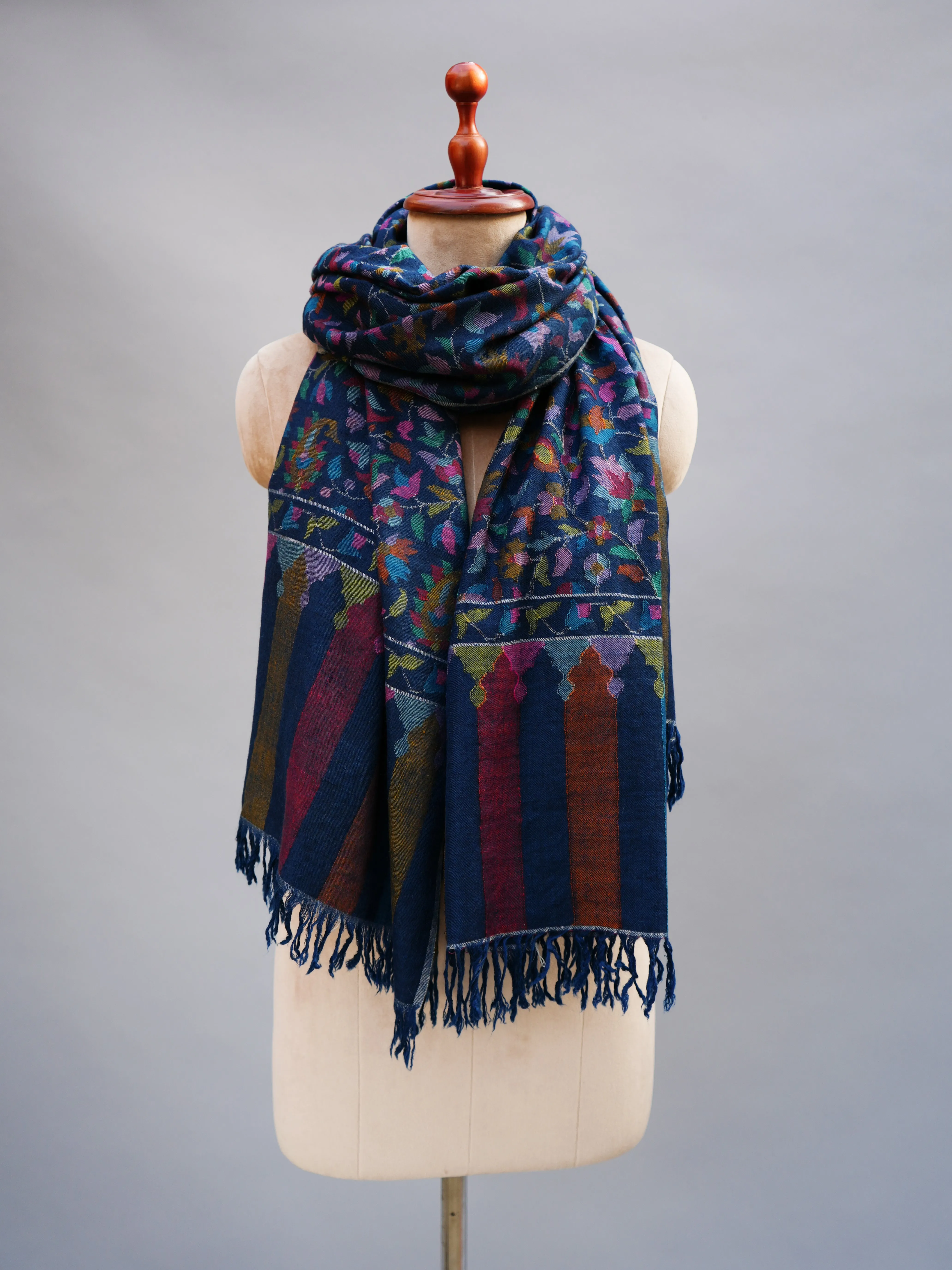 Royal Blue Kani Weave Certified Cashmere Shawl