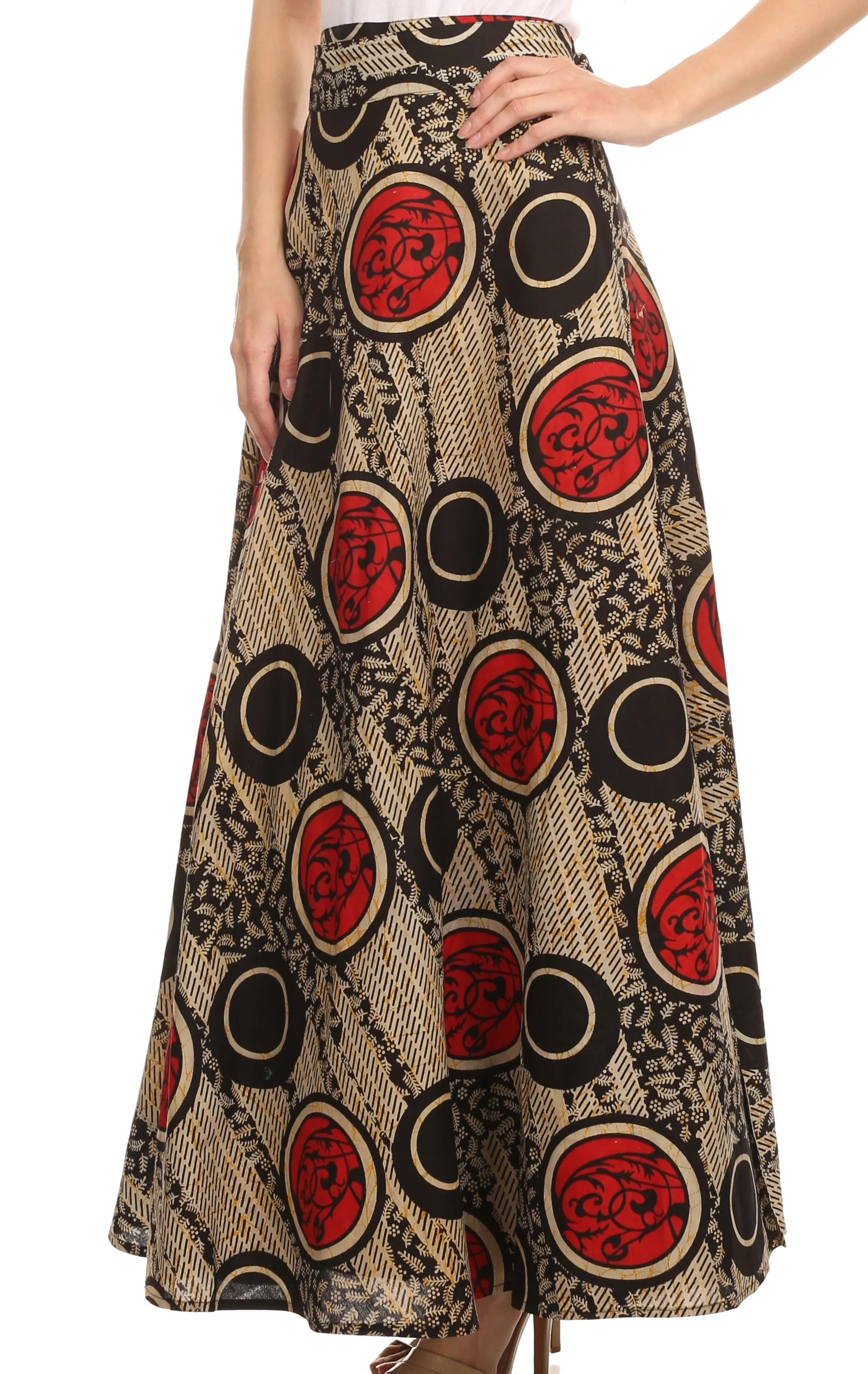 Sakkas Garan Long Opaque Fully Adjustable Printed Skirt Wrap Around Without Slit