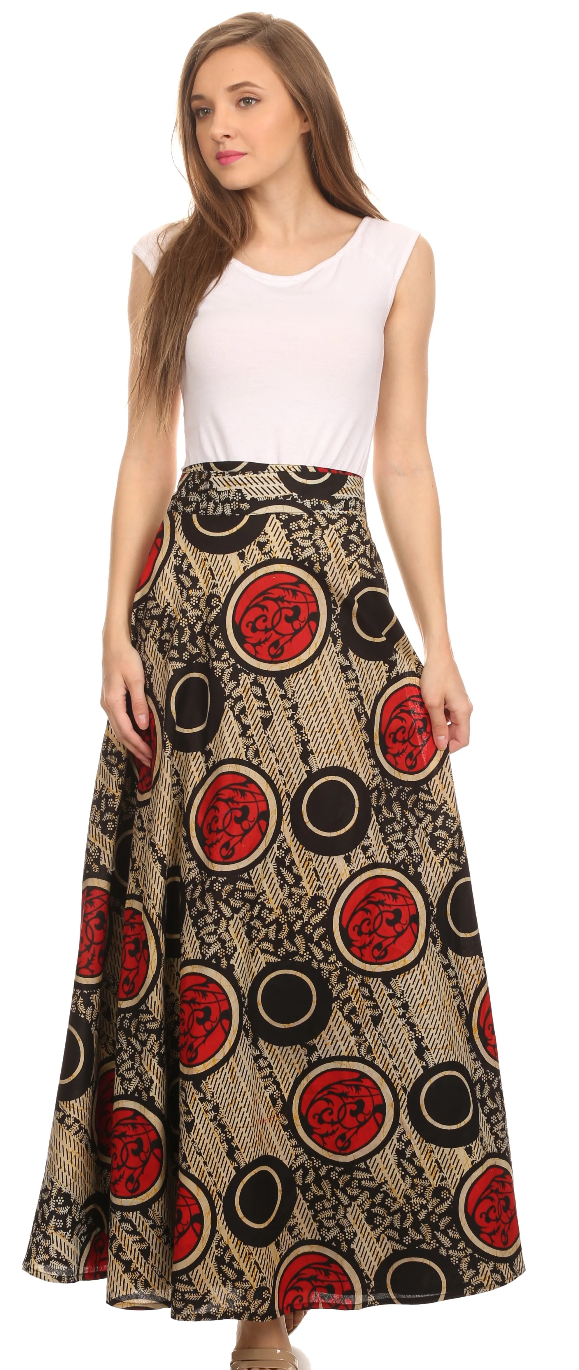 Sakkas Garan Long Opaque Fully Adjustable Printed Skirt Wrap Around Without Slit