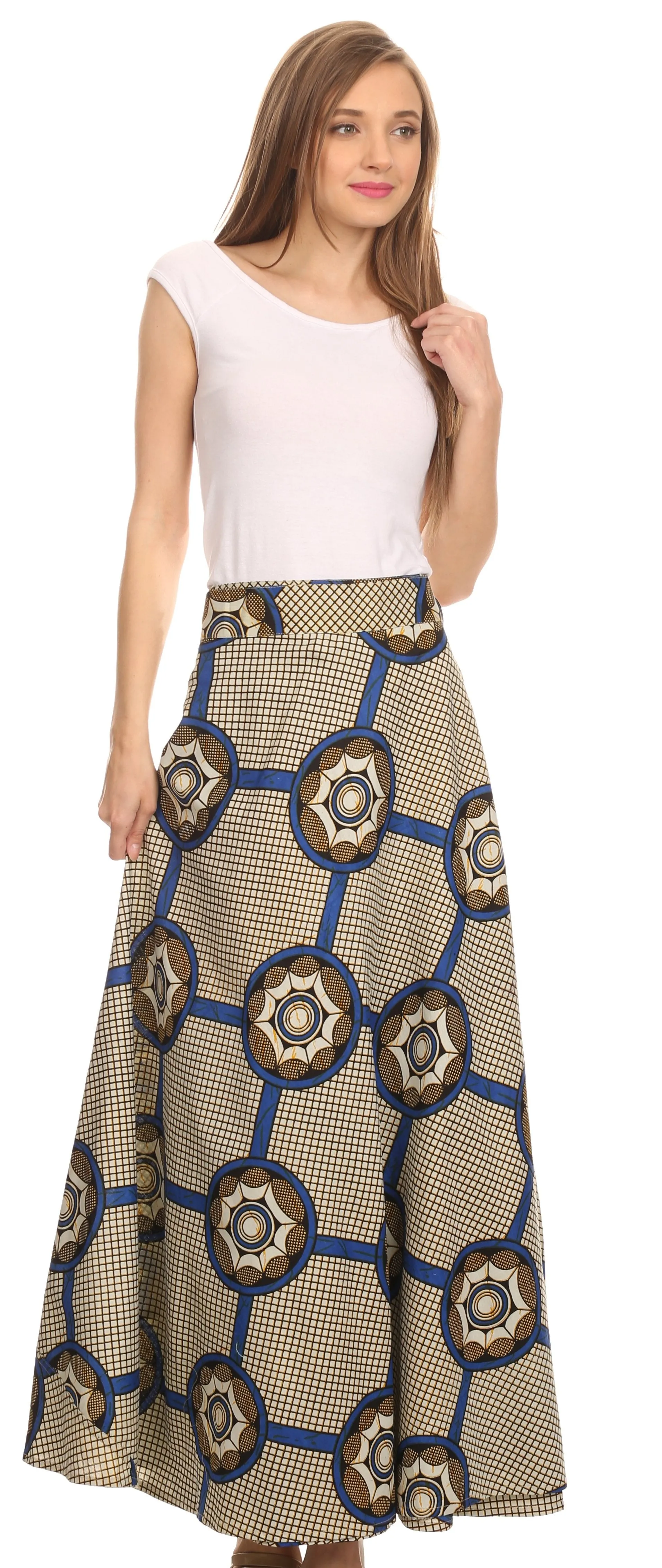 Sakkas Garan Long Opaque Fully Adjustable Printed Skirt Wrap Around Without Slit