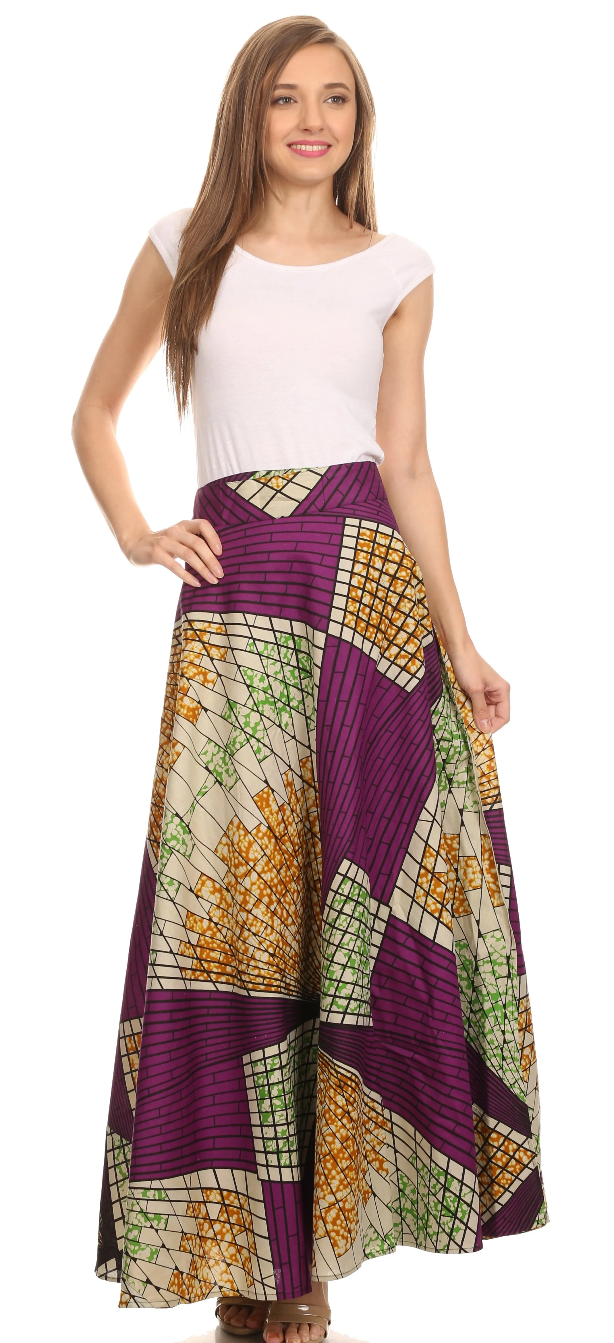 Sakkas Garan Long Opaque Fully Adjustable Printed Skirt Wrap Around Without Slit