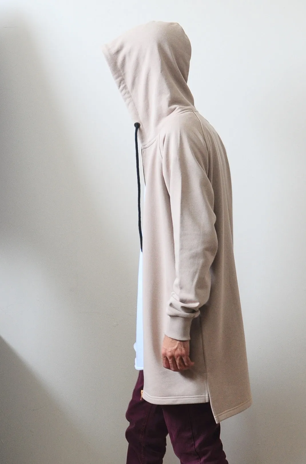 Sand Black Relaxed-fit Oversized Overlong Hooded Zip Up Sweatshirt