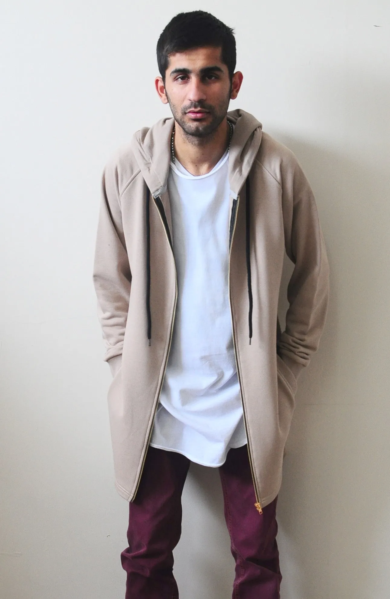 Sand Black Relaxed-fit Oversized Overlong Hooded Zip Up Sweatshirt