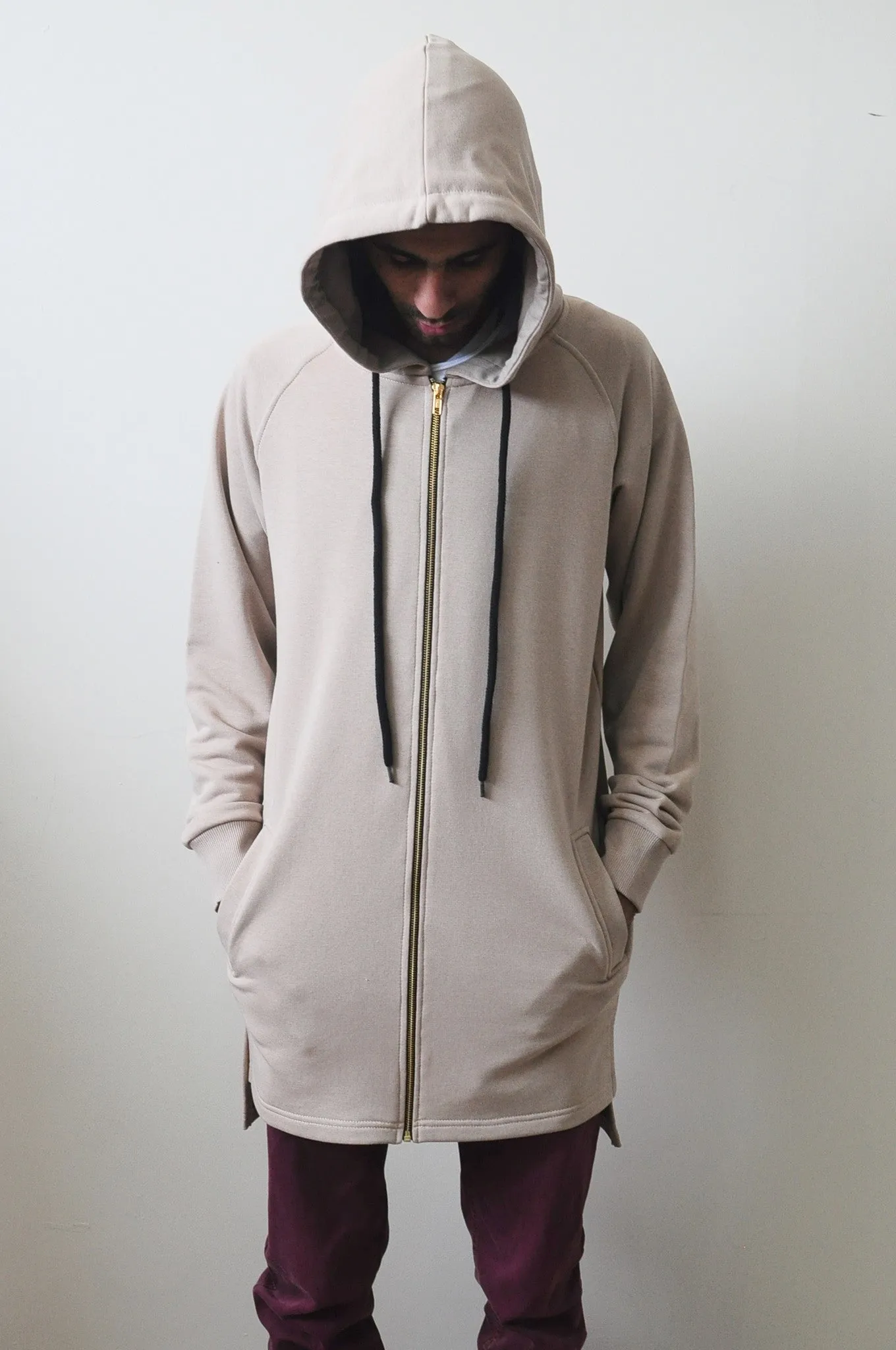 Sand Black Relaxed-fit Oversized Overlong Hooded Zip Up Sweatshirt