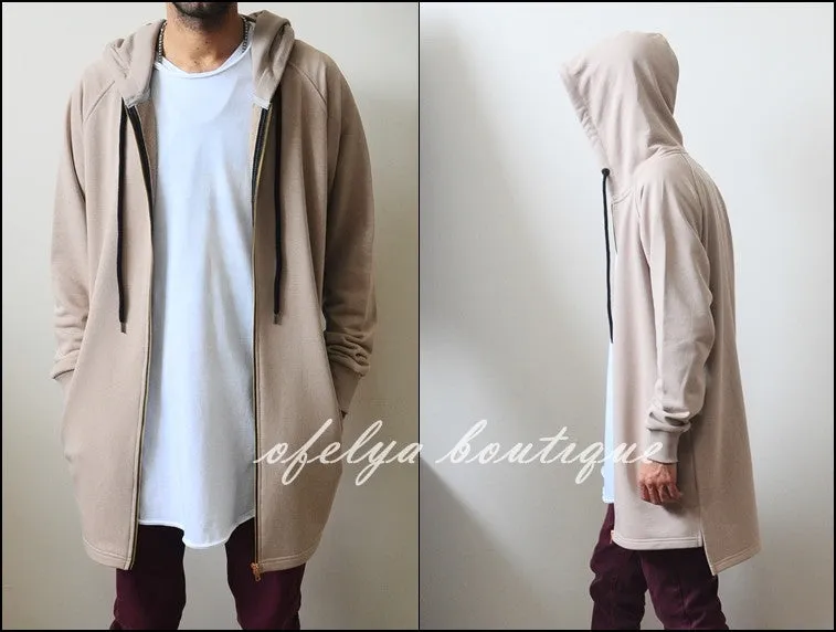 Sand Black Relaxed-fit Oversized Overlong Hooded Zip Up Sweatshirt