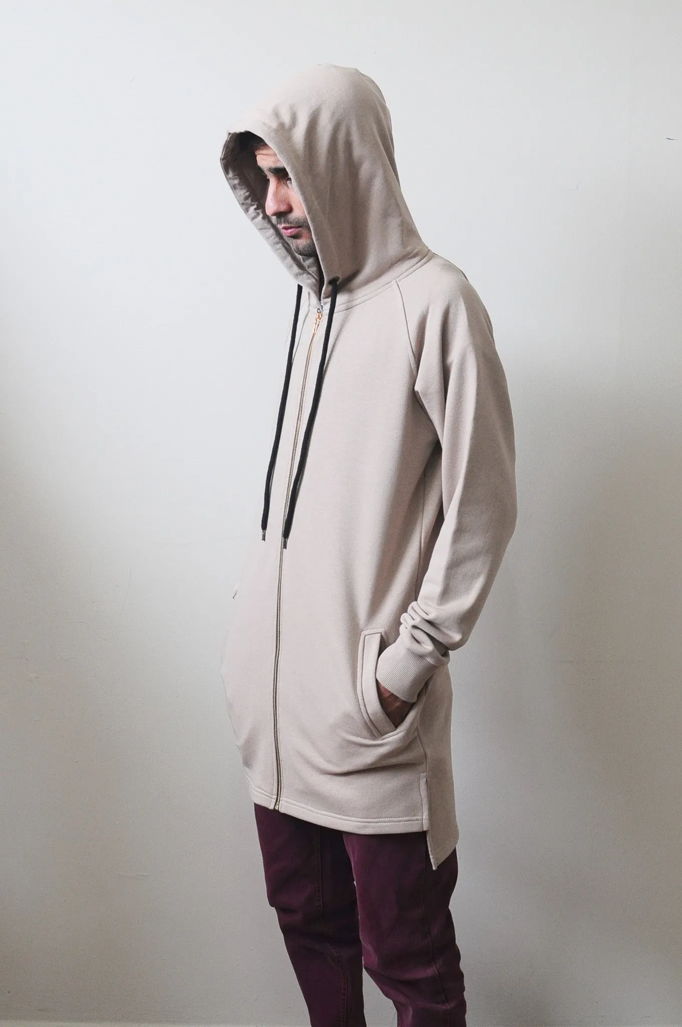 Sand Black Relaxed-fit Oversized Overlong Hooded Zip Up Sweatshirt