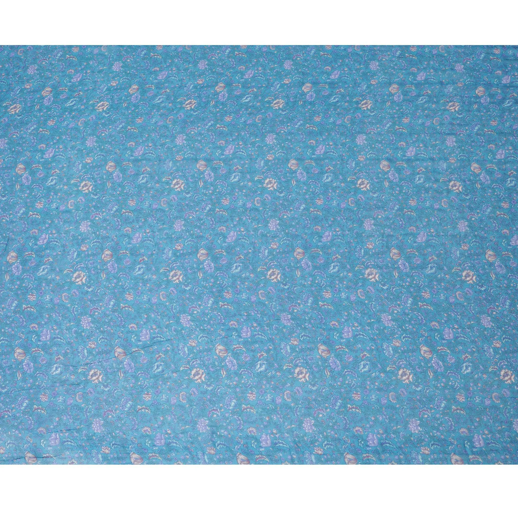 Sapphire Bloom Pure Wrinkle Silk Chiffon Fabric - Floral Delicacy, 110cm Width - Buy Online by the Meter-D18059