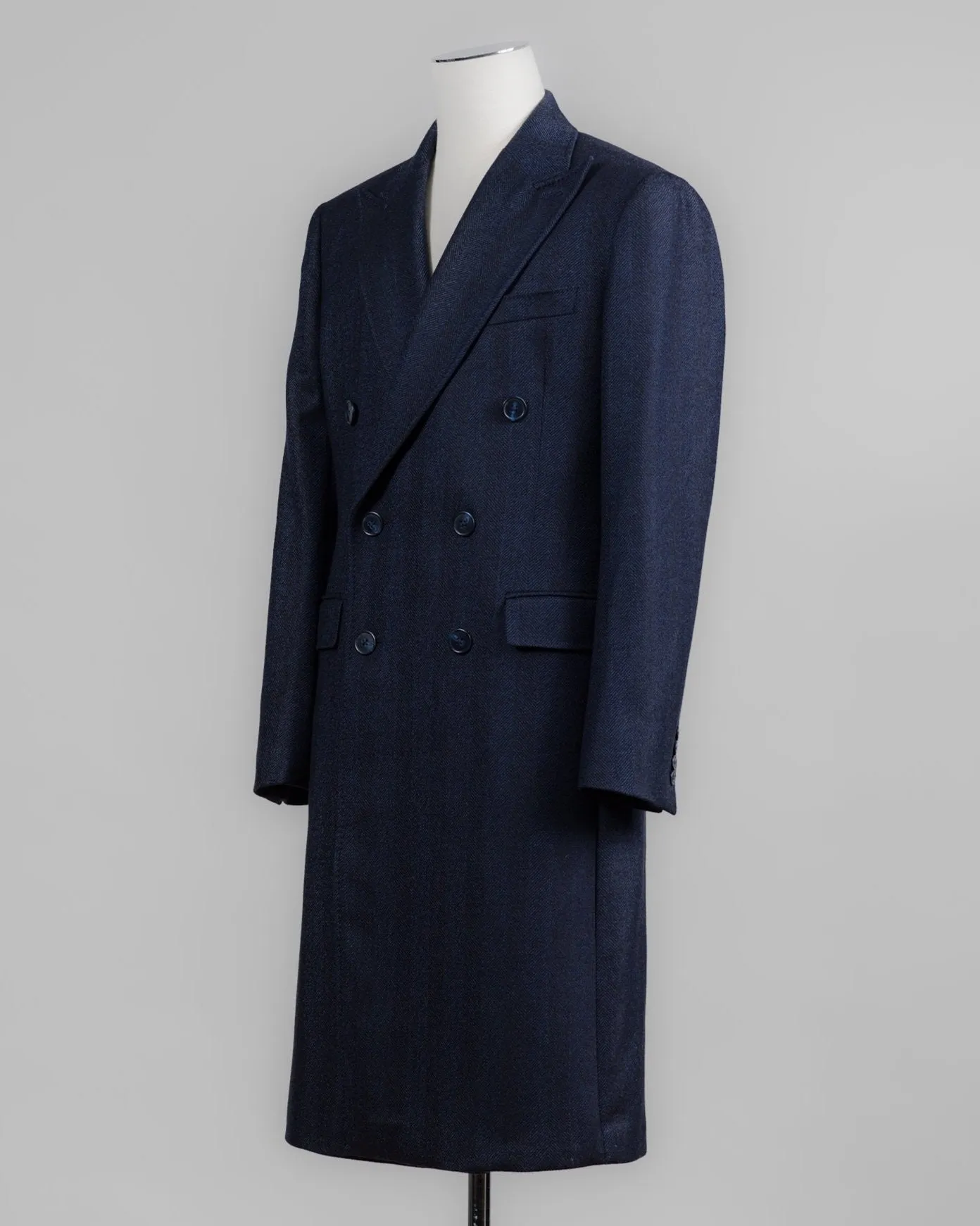 Sauma DB Herringbone Wool Overcoat / Navy