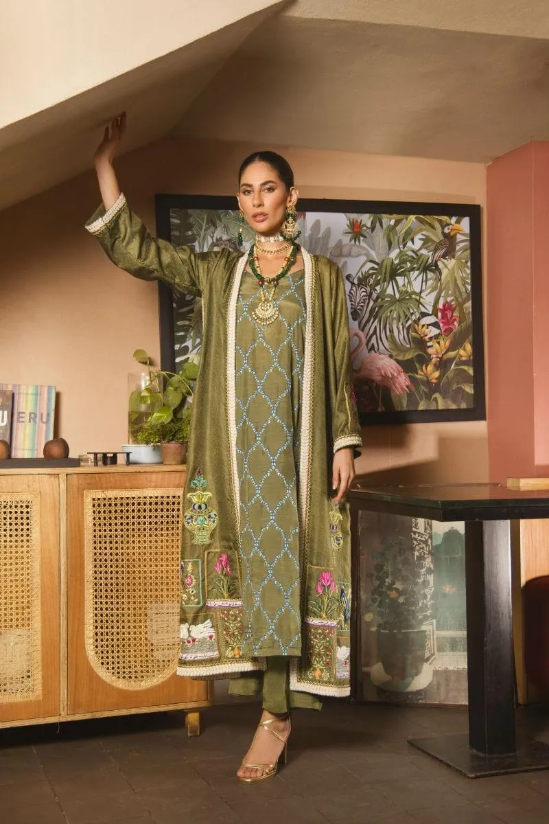 Shehrnaz - SHK-1136 - 2 Piece - Olive Green - Block Print