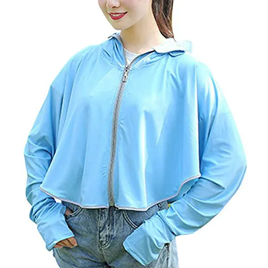 Sidiou Group Anniou Women UPF50  Anti UV Jacket Long Sleeve Thumb Holes Sunscreen Shawl Cape Coat Zipper Hooded Breathable Quick Dry Loose Windbreaker