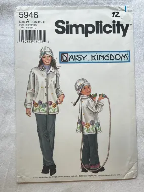 Simplicity 5946 Sewing Pattern UNCUT Child's & Misses Fleece Coat & Hat Sizes XS-XL