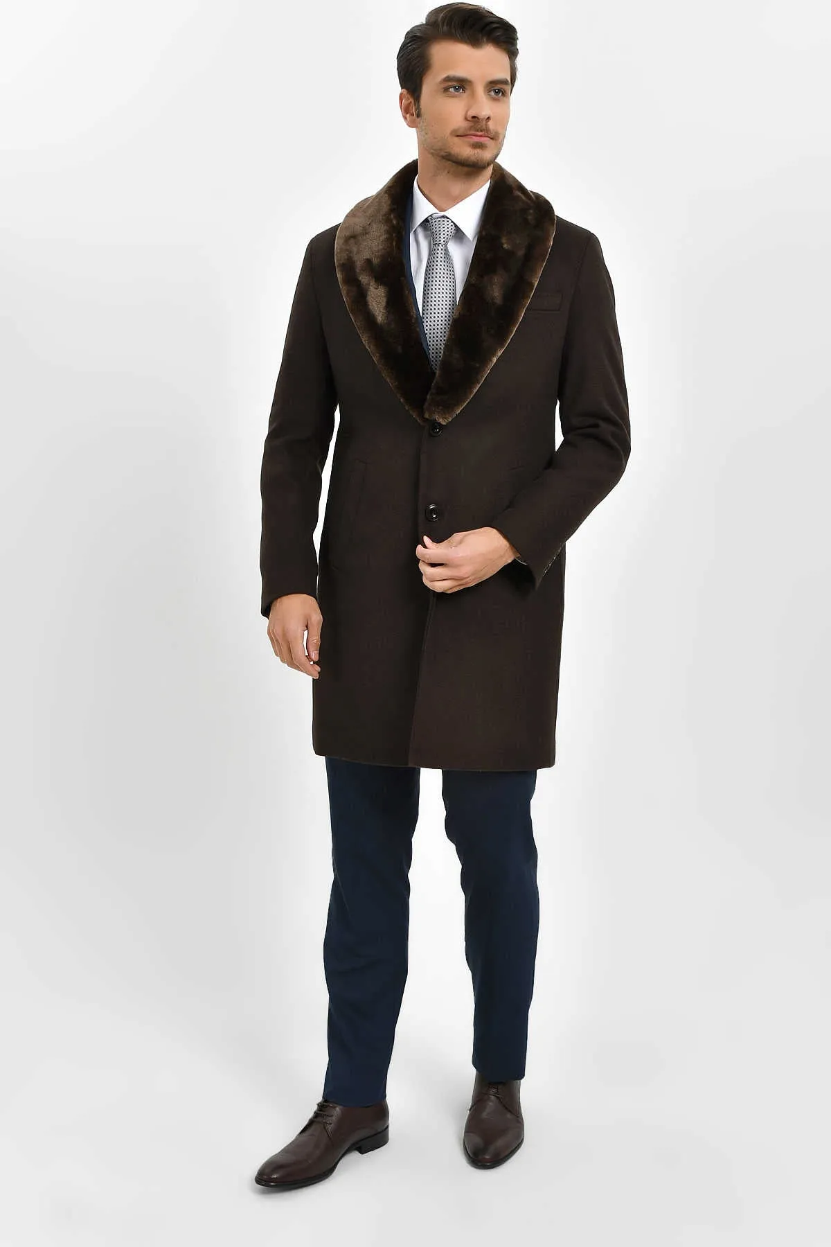 Slim Fit Cachet Brown Wool Blend Overcoat