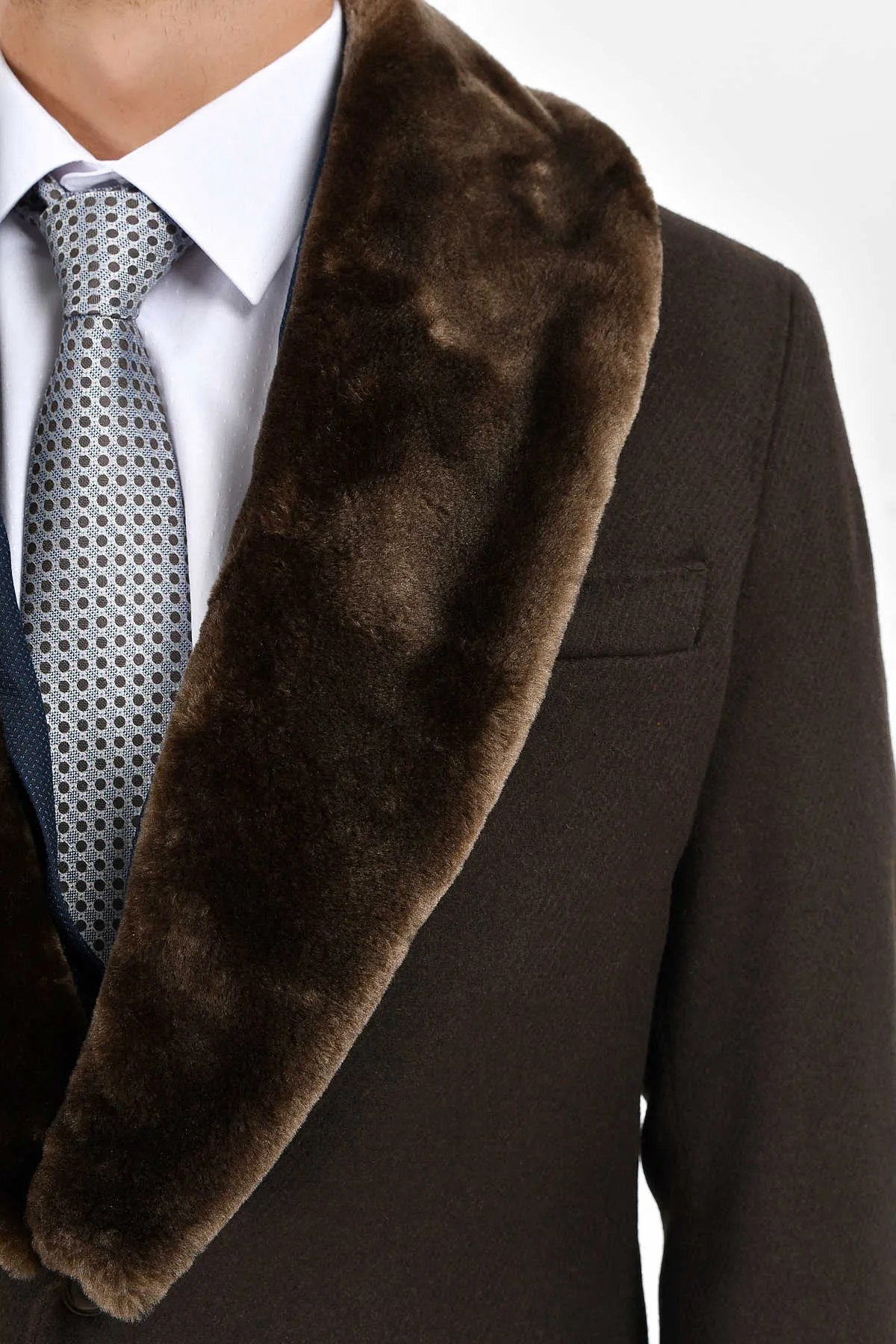 Slim Fit Cachet Brown Wool Blend Overcoat