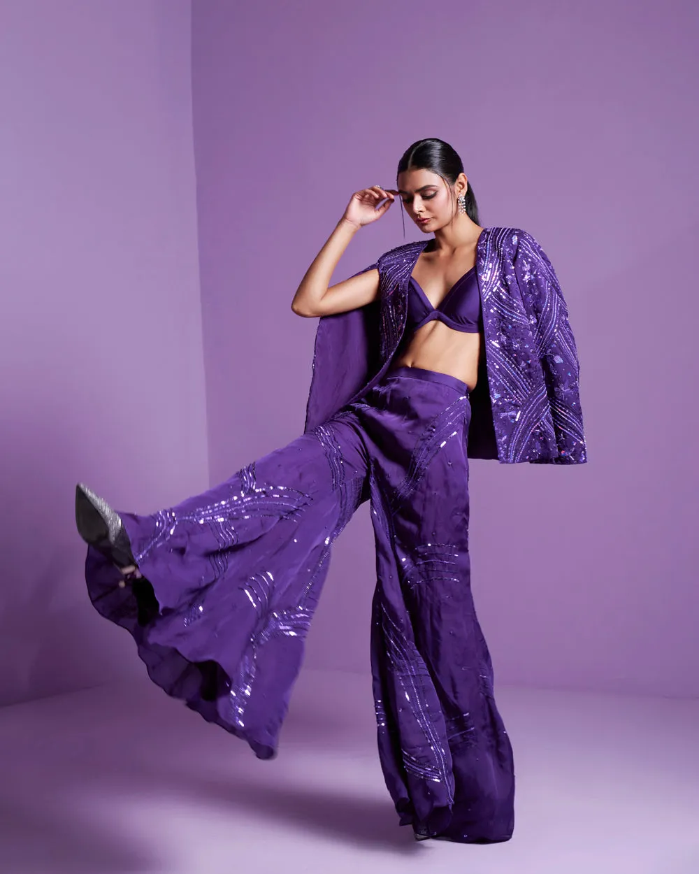 Striking Purple Jacket And Pant Set