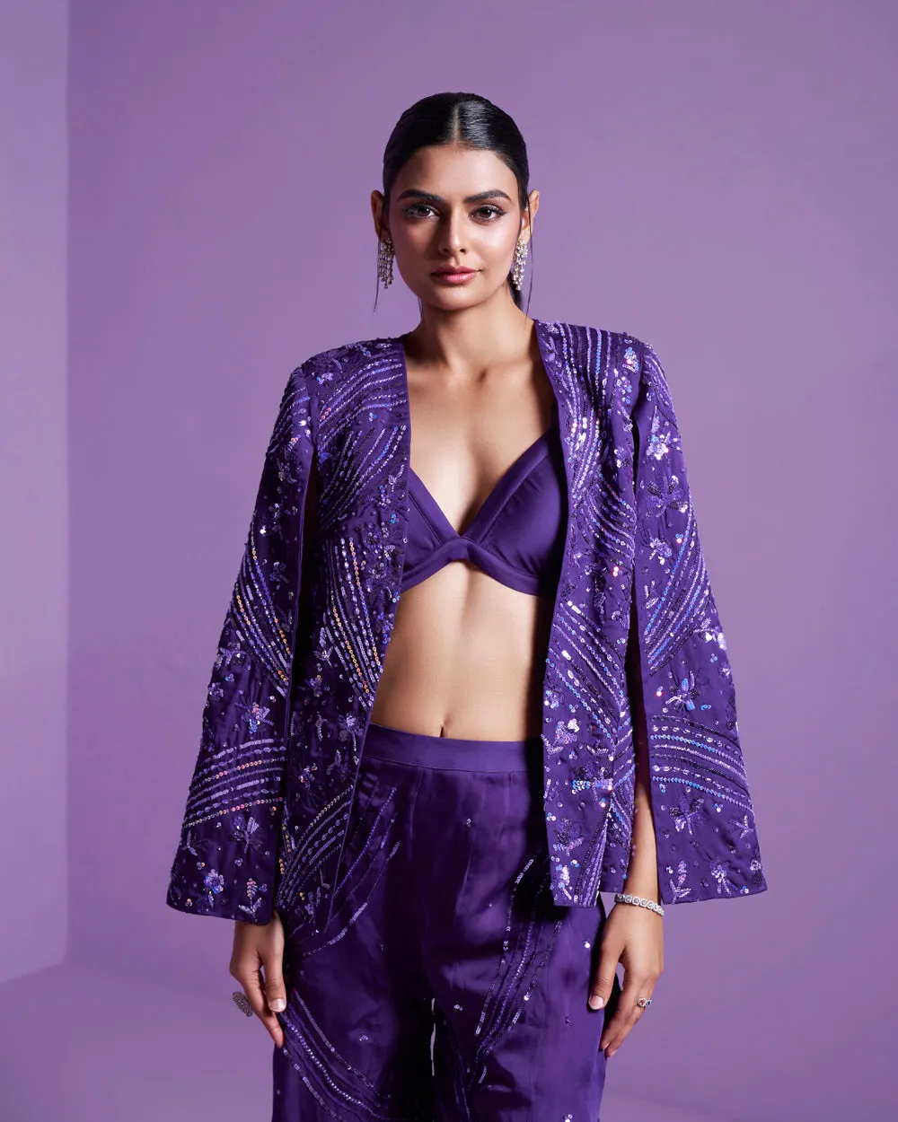 Striking Purple Jacket And Pant Set