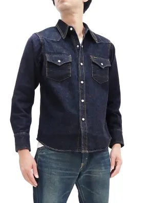 Studio D'artisan Denim Western Shirt Men's Long Sleeve 14 Oz. Heavy Japanese Solid Denim Shirt D5571