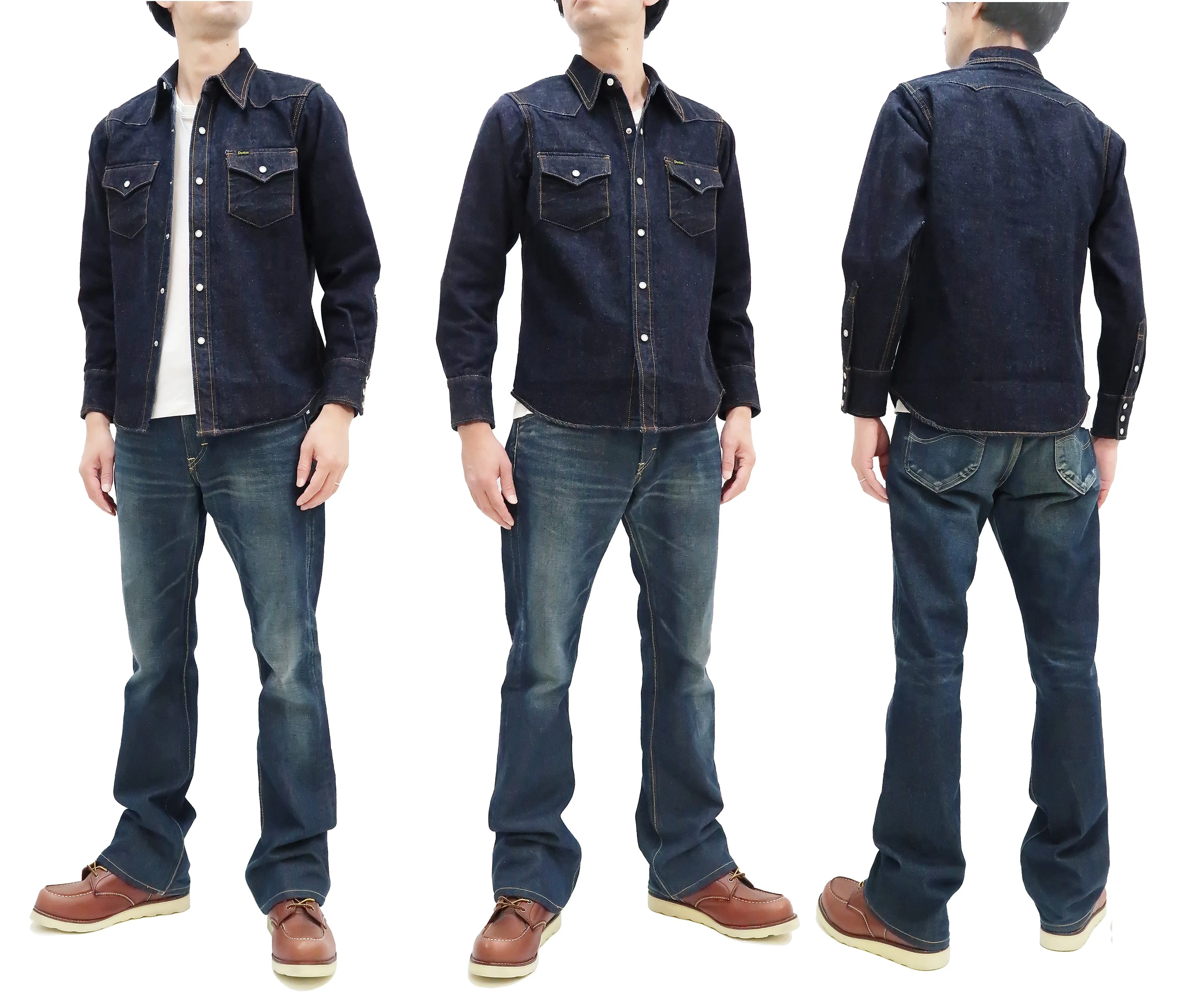 Studio D'artisan Denim Western Shirt Men's Long Sleeve 14 Oz. Heavy Japanese Solid Denim Shirt D5571