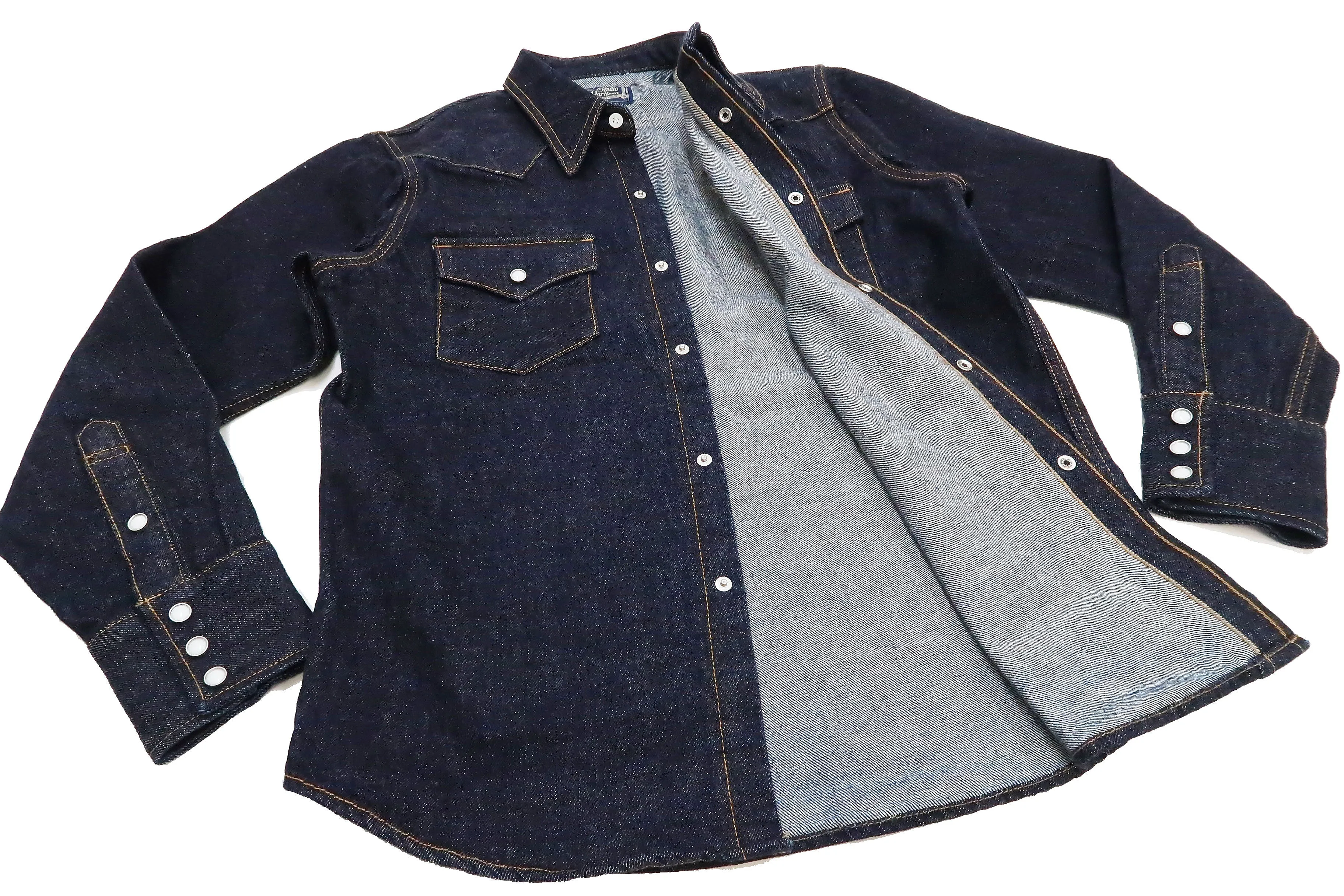 Studio D'artisan Denim Western Shirt Men's Long Sleeve 14 Oz. Heavy Japanese Solid Denim Shirt D5571