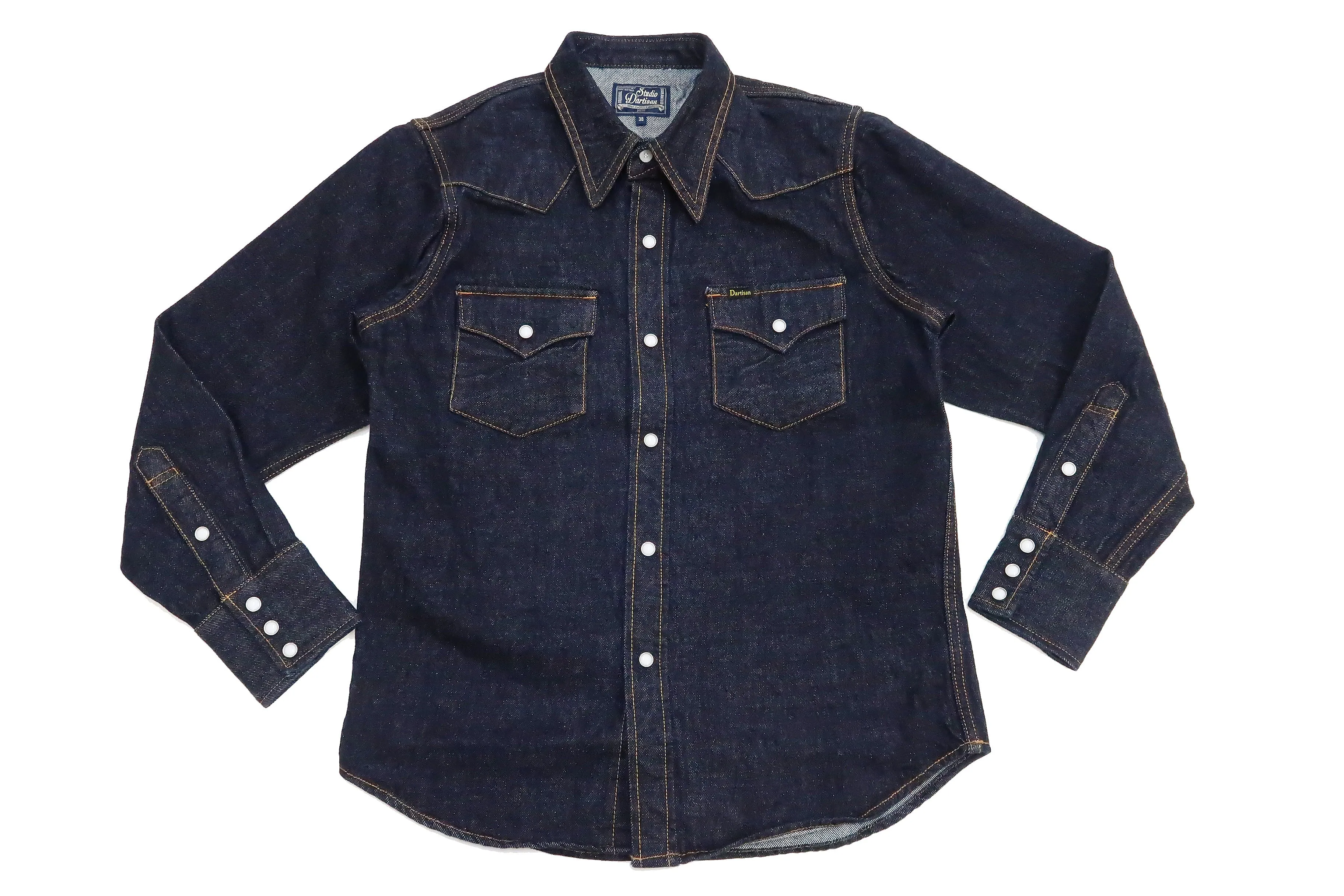 Studio D'artisan Denim Western Shirt Men's Long Sleeve 14 Oz. Heavy Japanese Solid Denim Shirt D5571