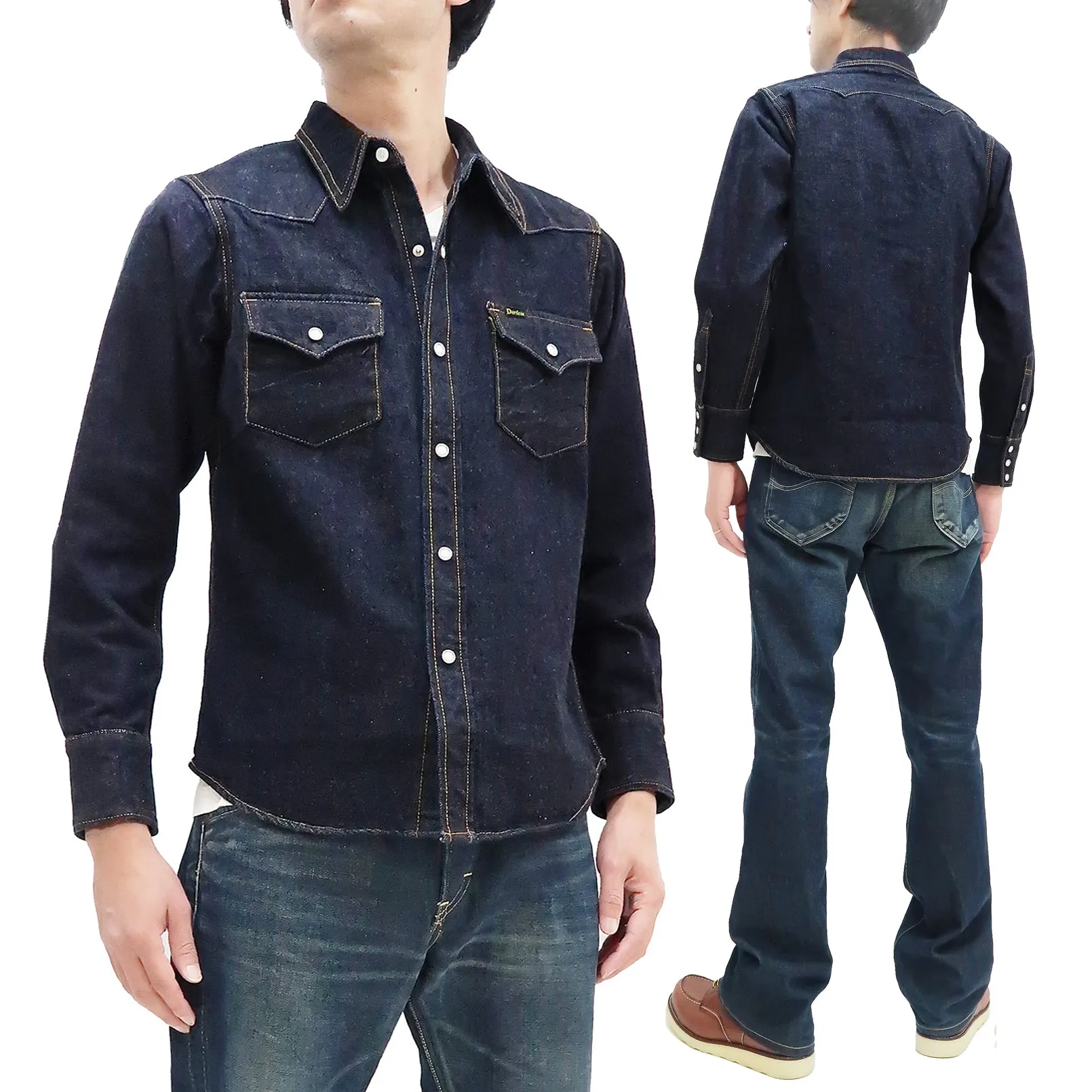 Studio D'artisan Denim Western Shirt Men's Long Sleeve 14 Oz. Heavy Japanese Solid Denim Shirt D5571