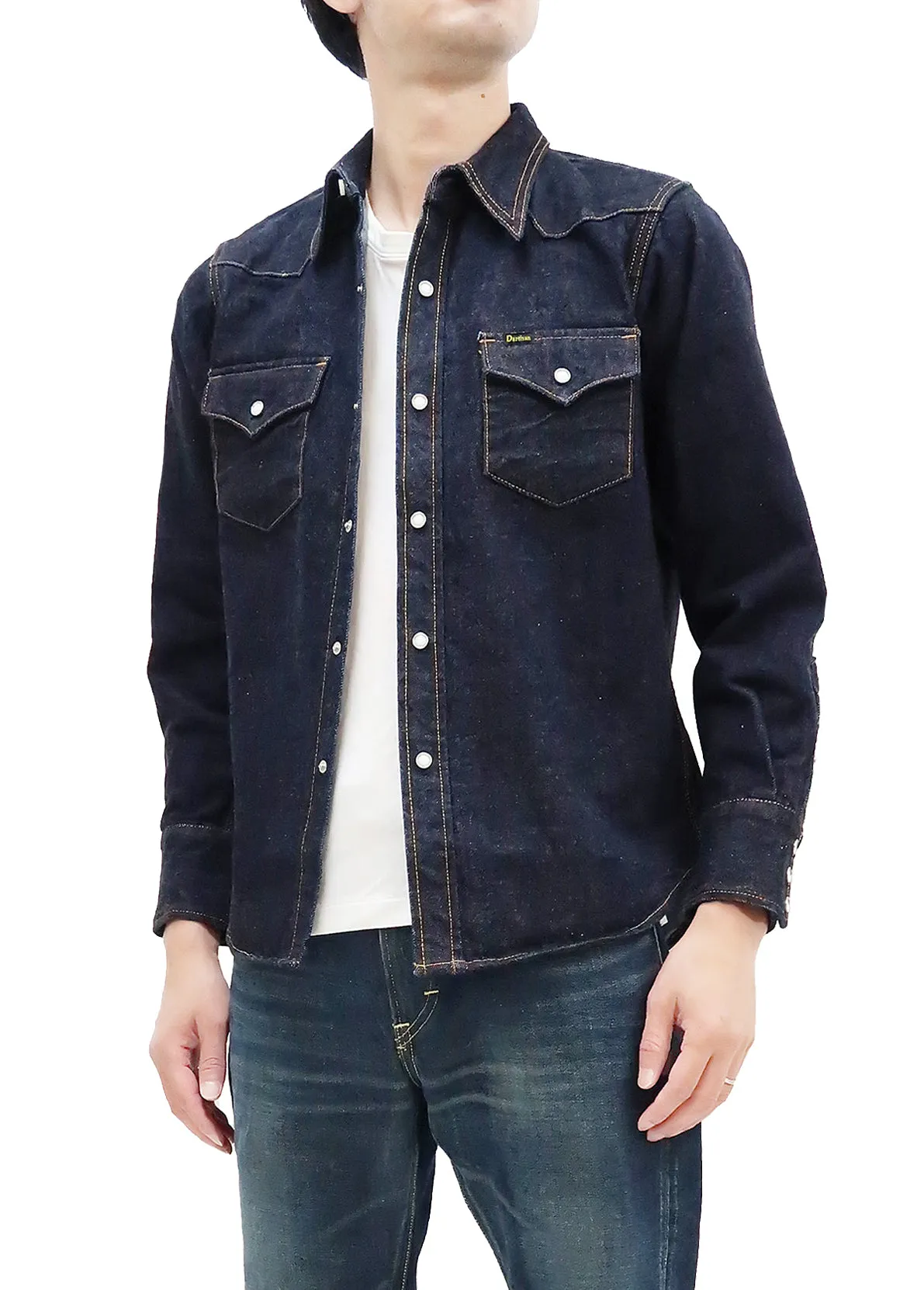 Studio D'artisan Denim Western Shirt Men's Long Sleeve 14 Oz. Heavy Japanese Solid Denim Shirt D5571