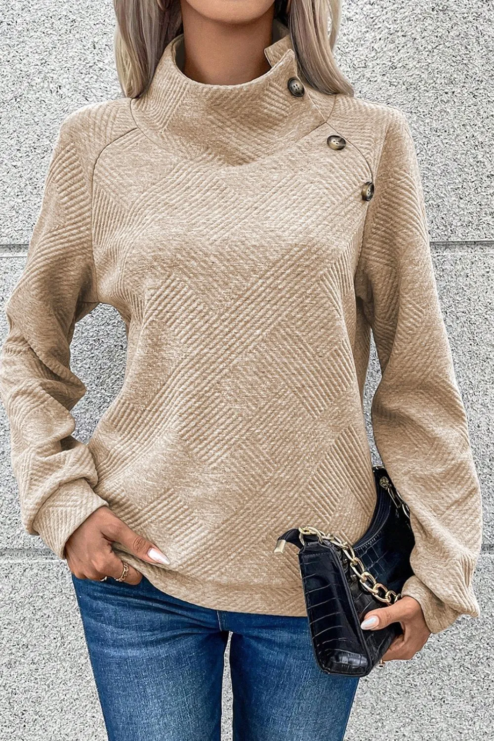 Textured Turtleneck Long Sleeve Sweatshirt: 🍂 Chic, Cozy, and Ready for Adulting Failures 🍂