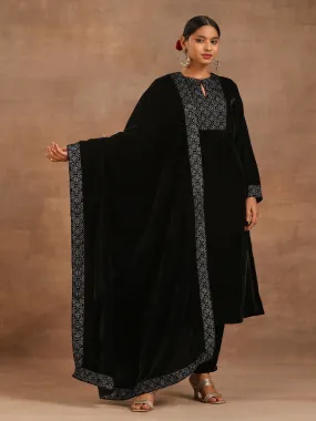 trueBrowns Black Velvet Embroidered Shawl