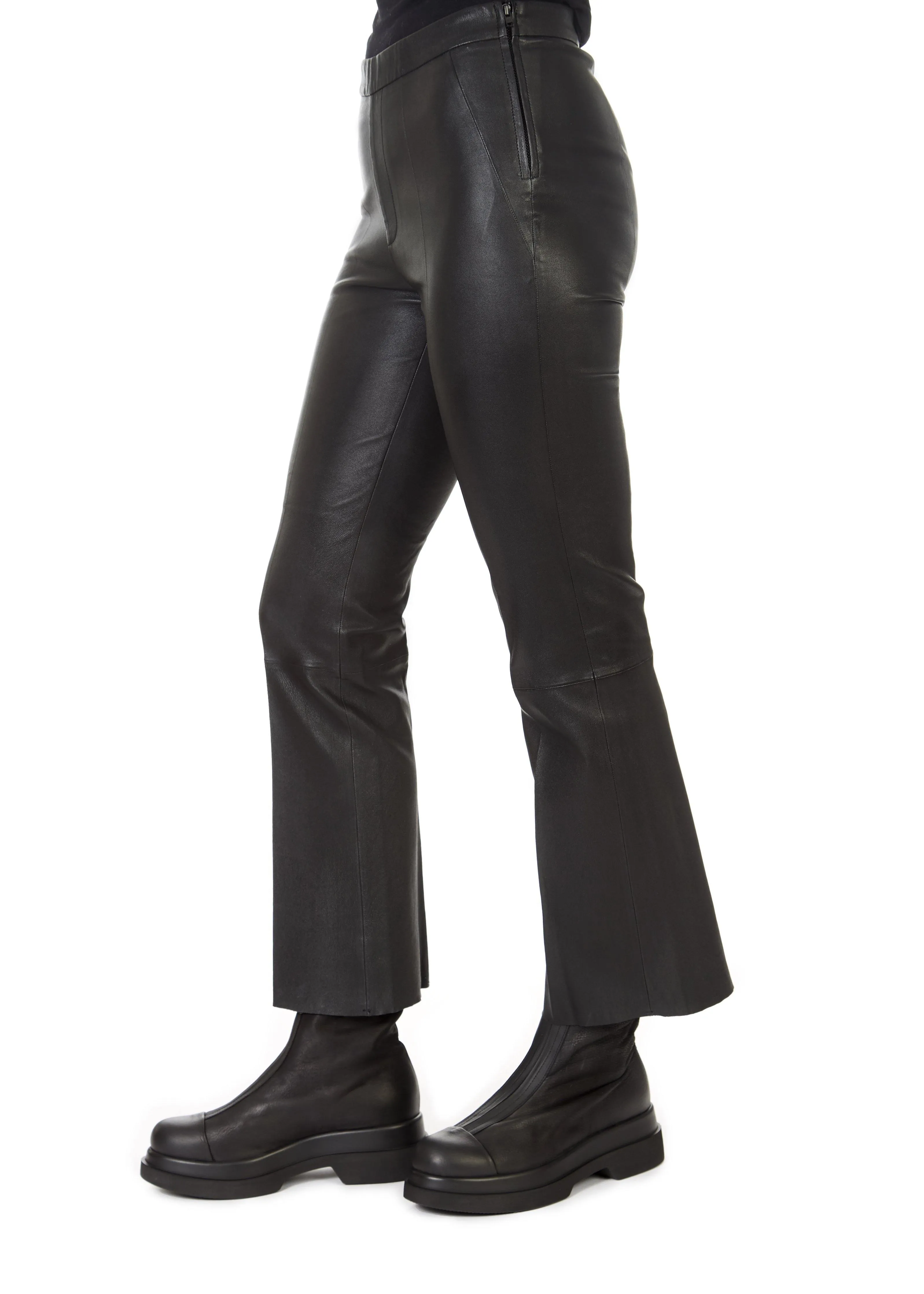 'Tyson' Crop Flare Leather Trousers