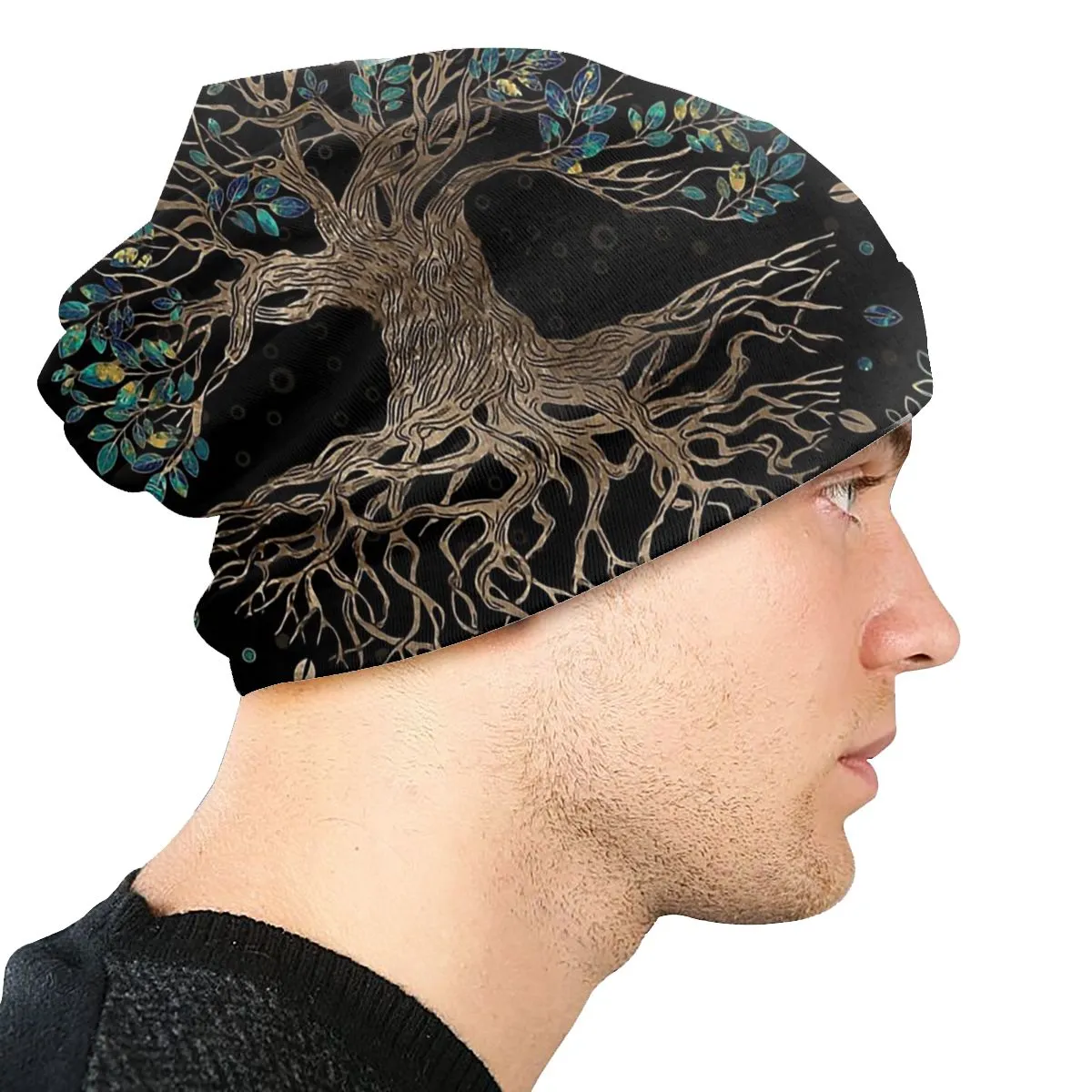 Viking Men Women's Beanie Hats Tree Of Life Ornament Knitted Hat Hip Hop Earmuff Bonnet Street Skullies Beanies