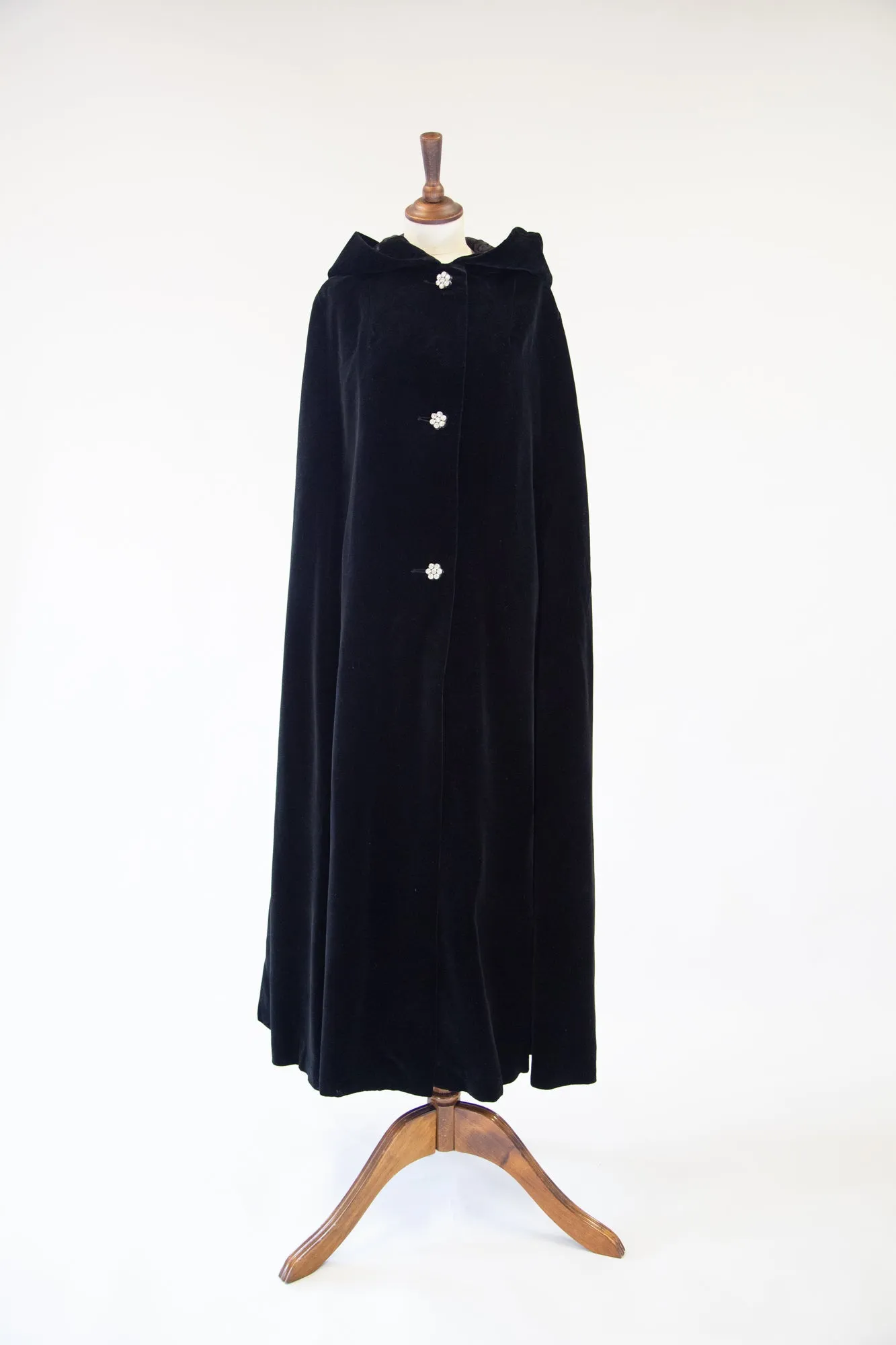 Vintage 1950s Black Velvet Hooded Cape