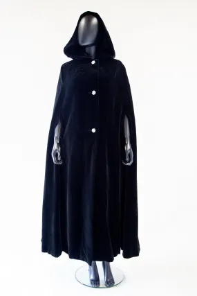 Vintage 1950s Black Velvet Hooded Cape