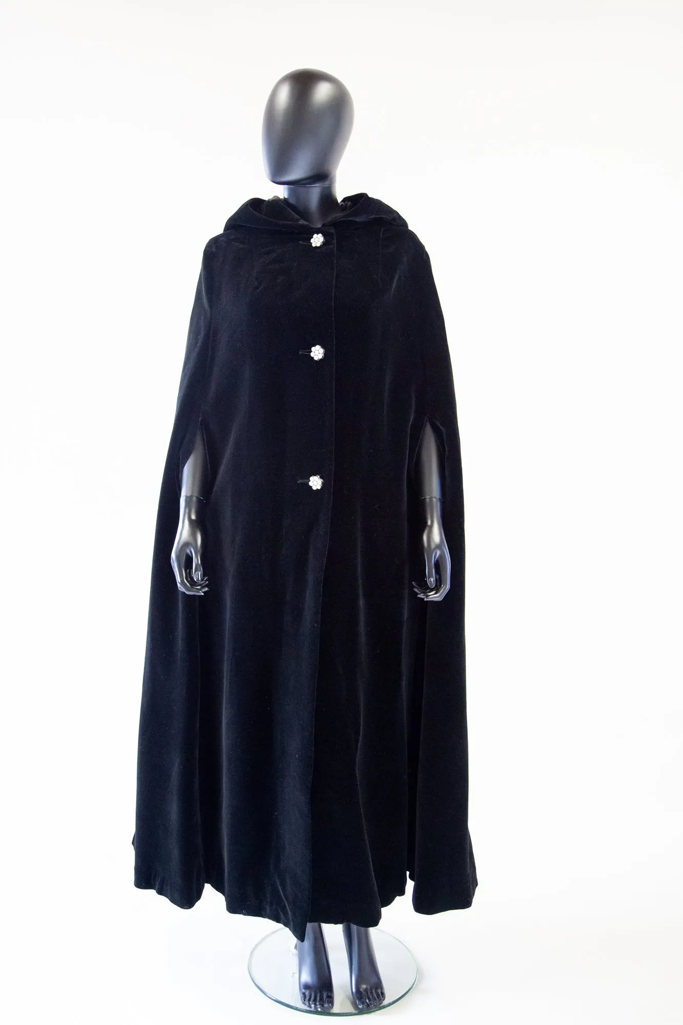 Vintage 1950s Black Velvet Hooded Cape