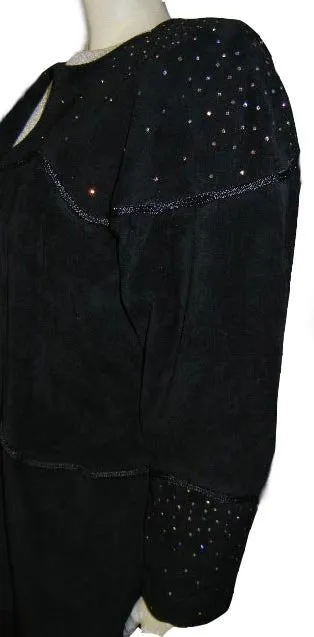 *VINTAGE CACHE DAZZLING SPARKLING RHINESTONE BLACK SUEDE JACKET