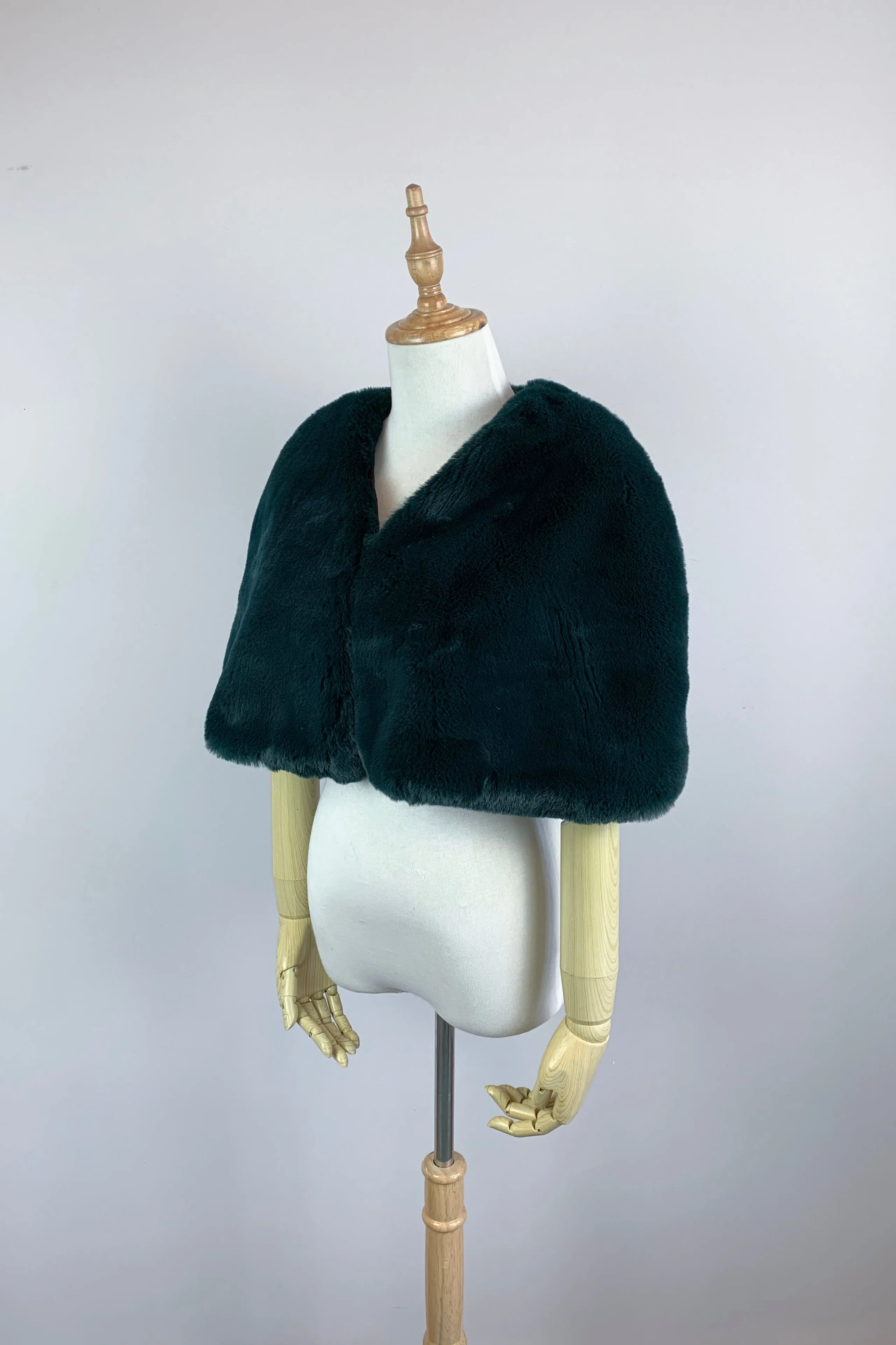 Vintage Green Faux Fur Bridal Cape (Georgina Grn05) - CUSTOM ORDER ONLY