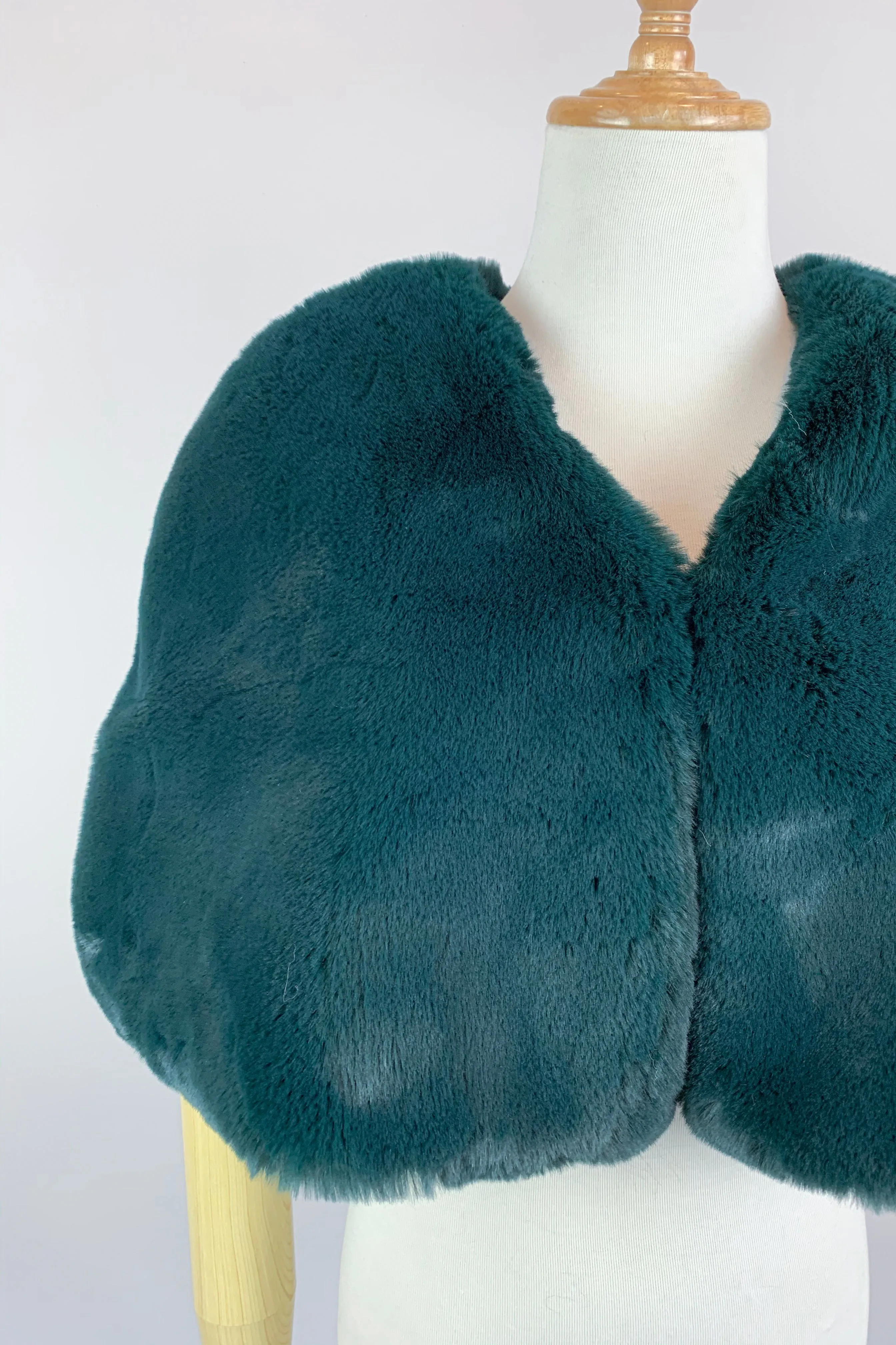 Vintage Green Faux Fur Bridal Cape (Georgina Grn05) - CUSTOM ORDER ONLY