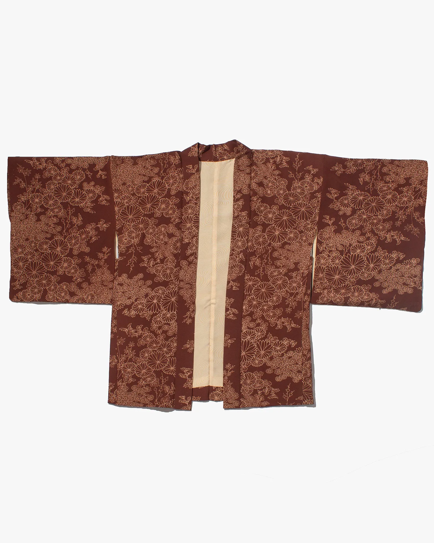 Vintage Haori Jacket, Brown with Cream Daisies