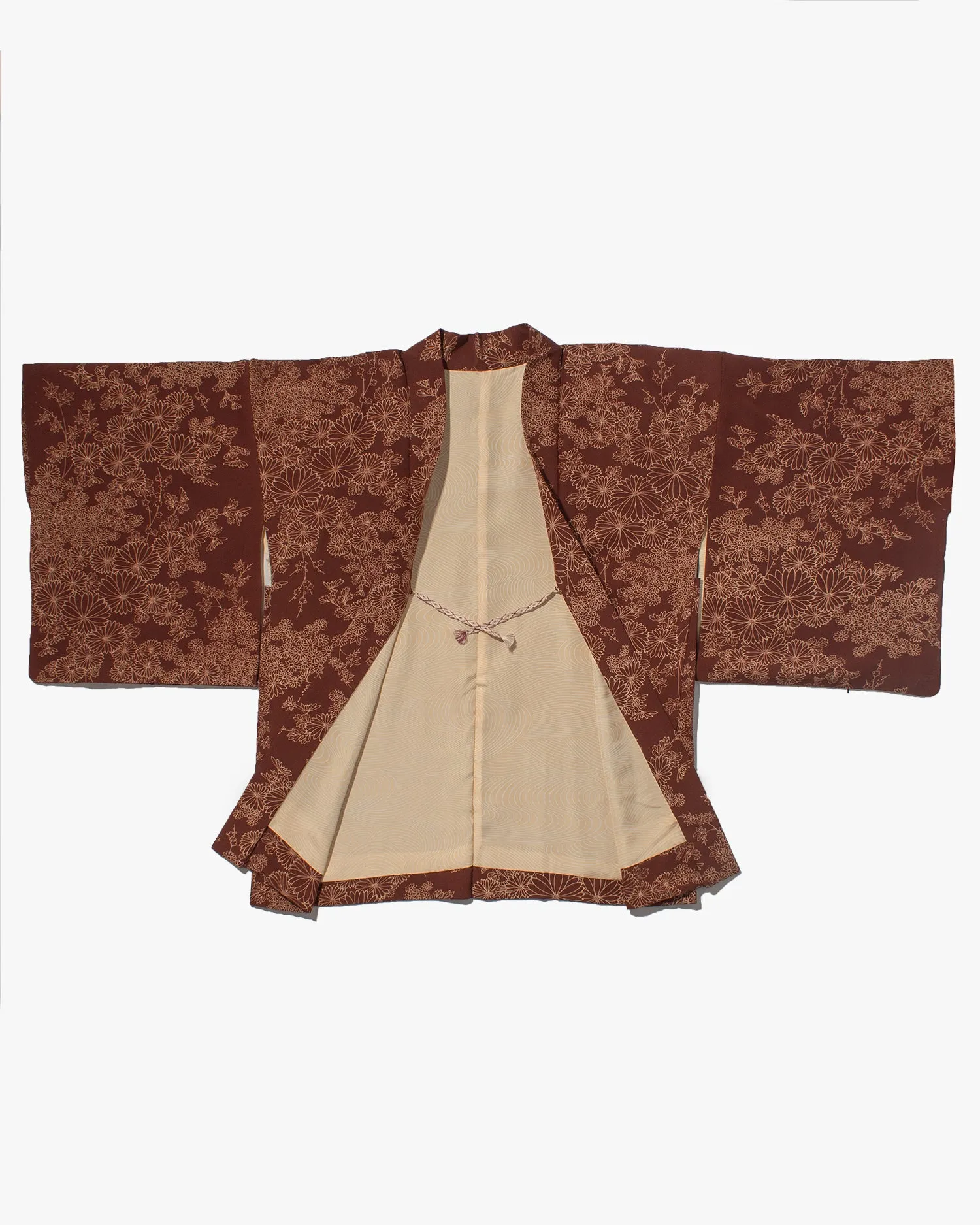 Vintage Haori Jacket, Brown with Cream Daisies