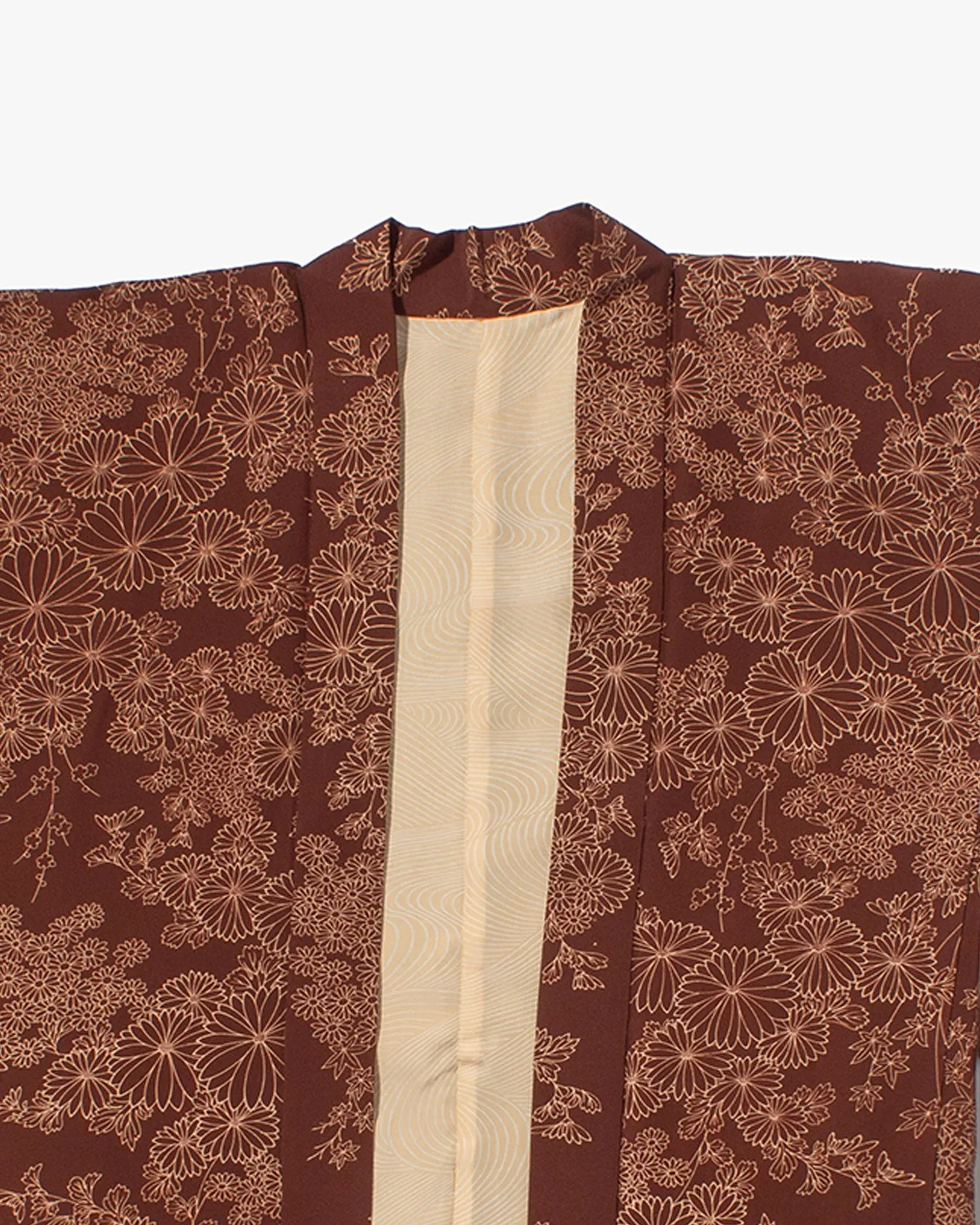 Vintage Haori Jacket, Brown with Cream Daisies