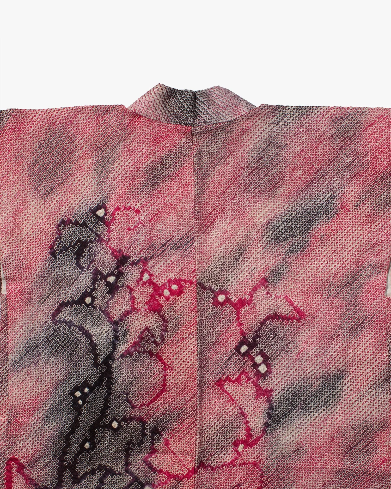 Vintage Haori Jacket, Full Shibori, Black and Red Gradient with Flowers