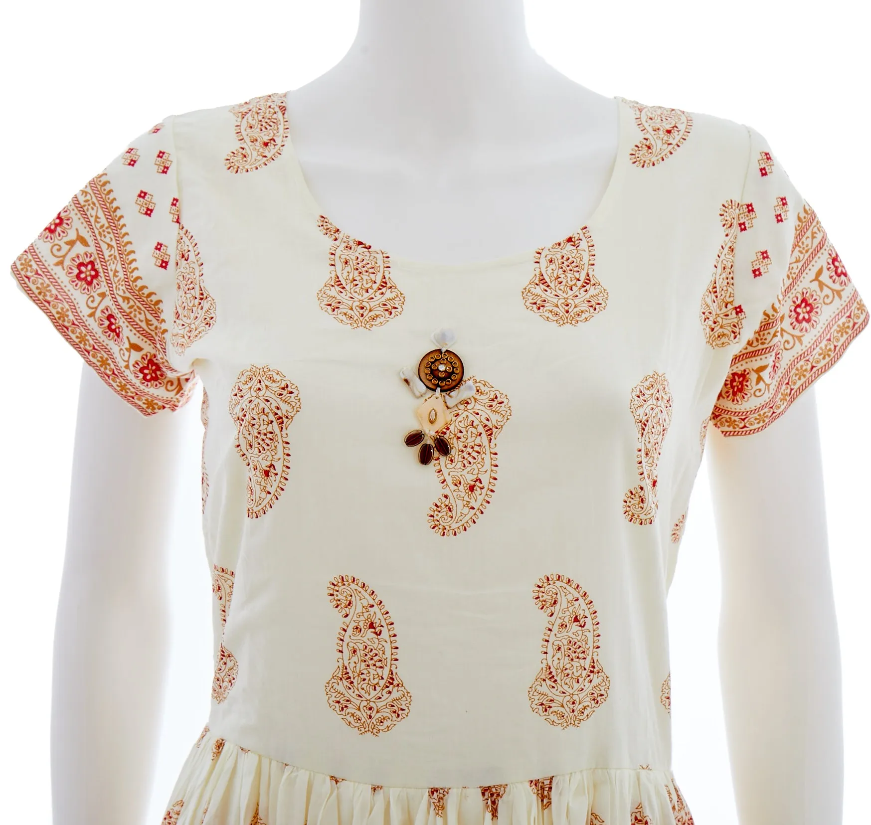 White and Orange A-Line Kurti