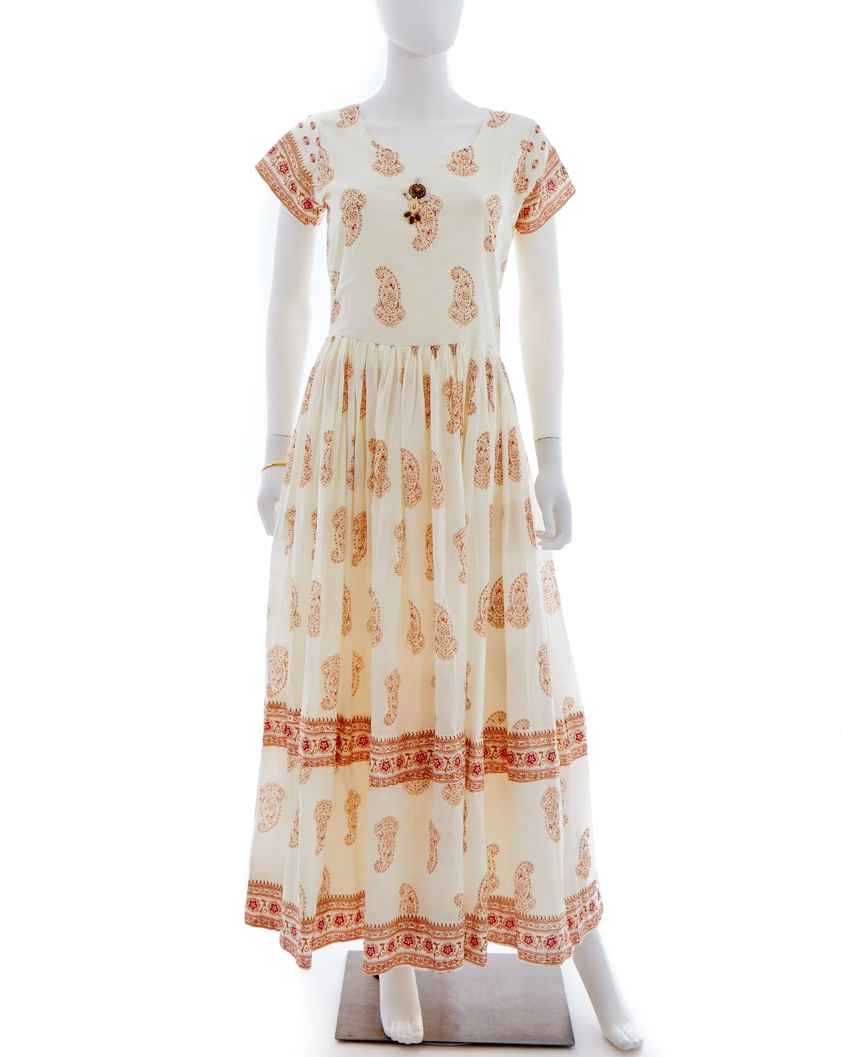 White and Orange A-Line Kurti