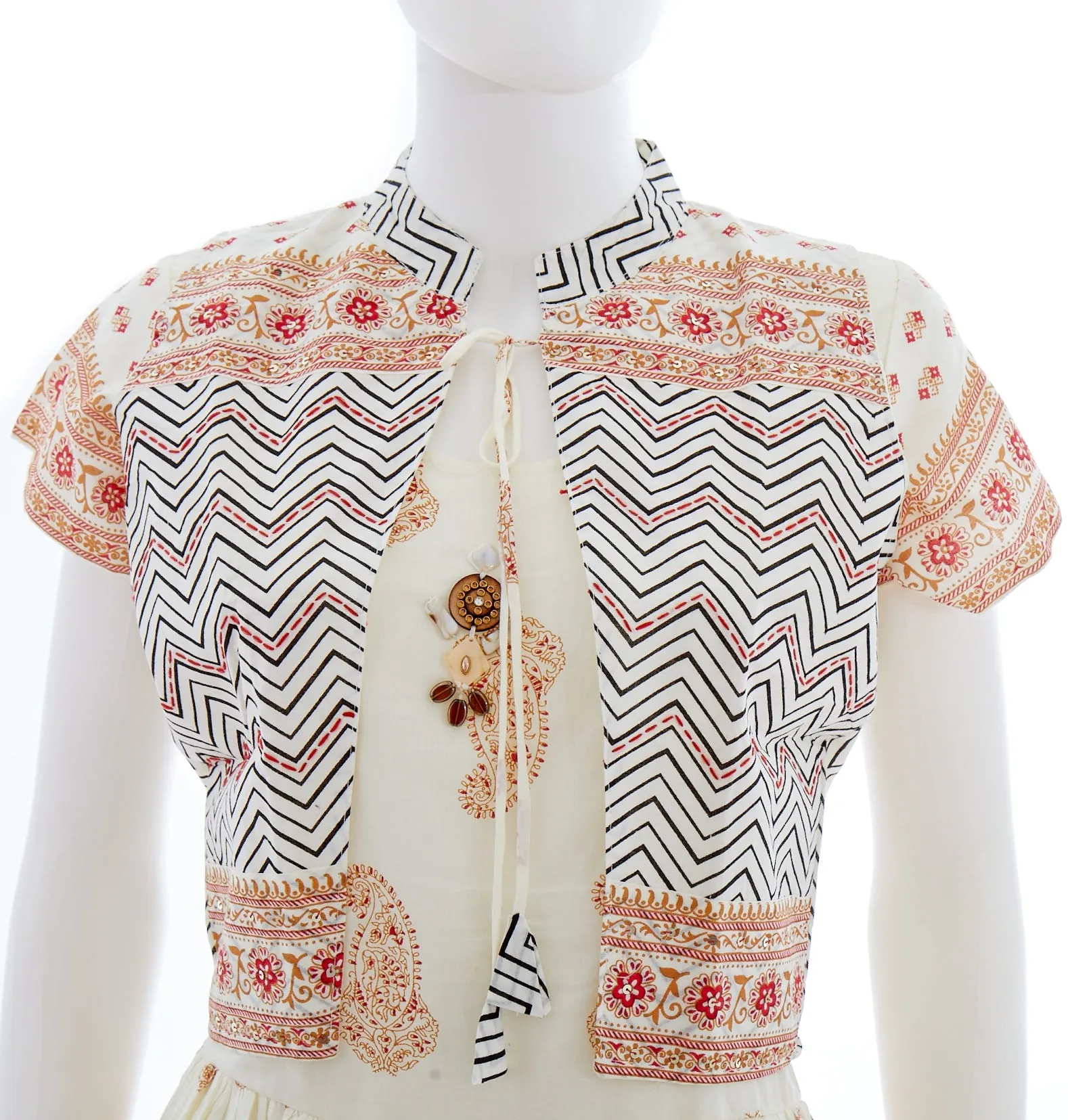 White and Orange A-Line Kurti