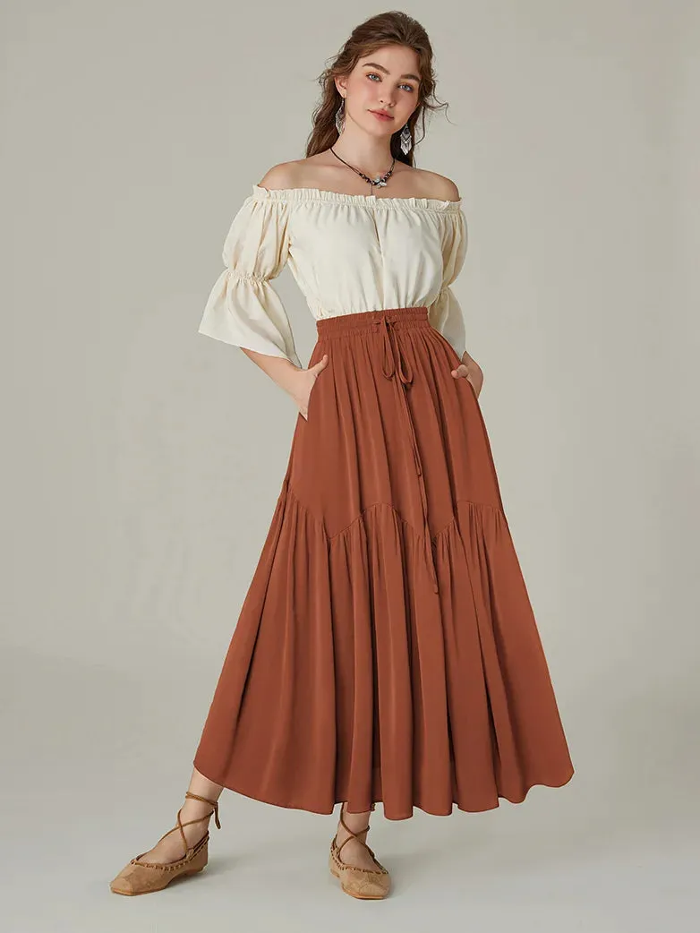 Women Renaissance Pocket Skirts Tiered Swing Skirt