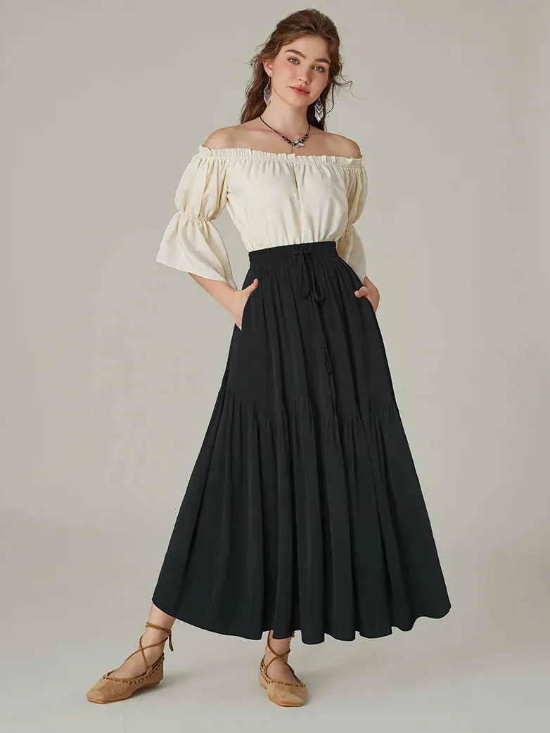 Women Renaissance Pocket Skirts Tiered Swing Skirt