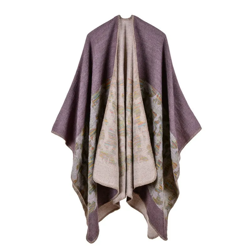 Women's fashion camouflage cashmere imitation split lengthened thick cape cape