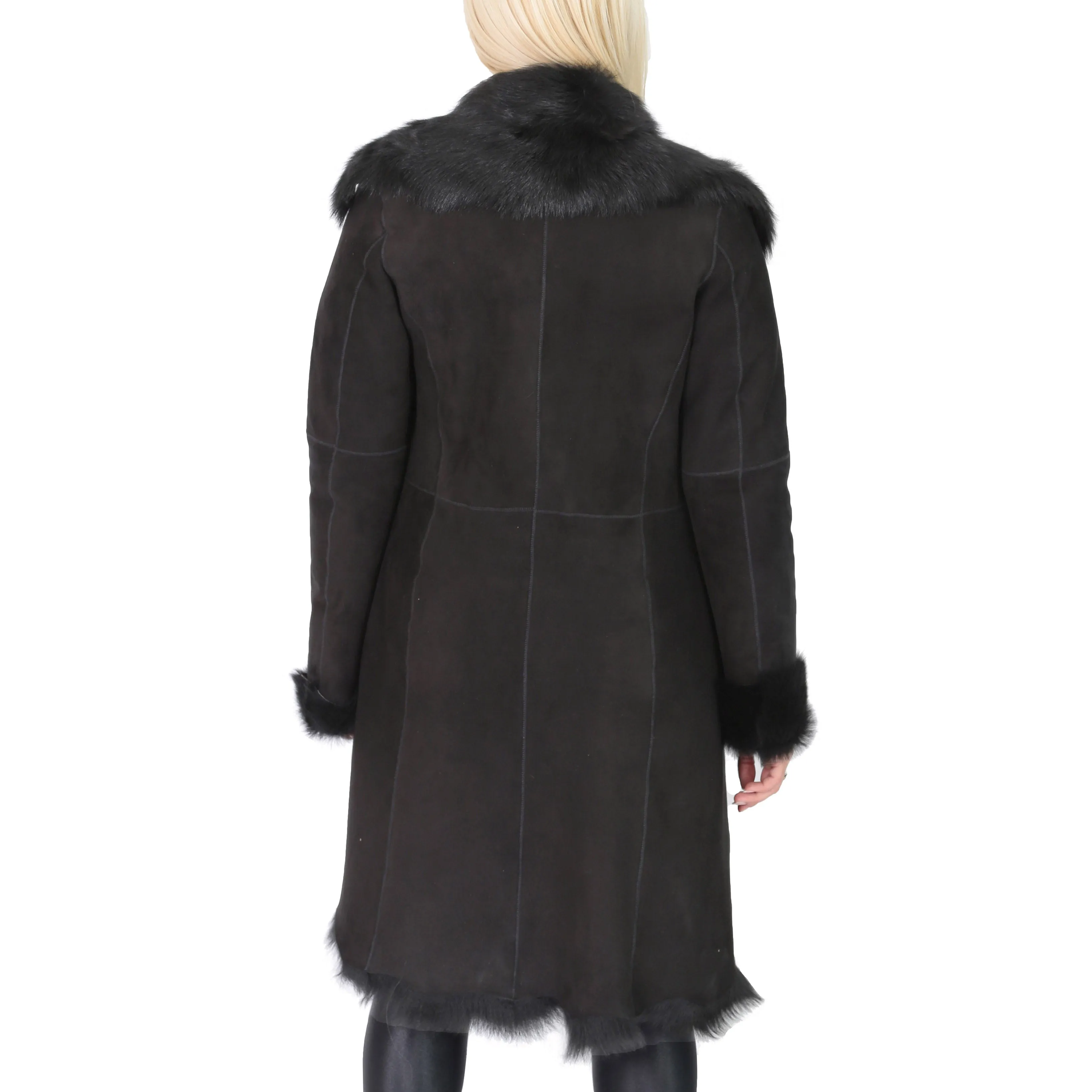 Womens Luxurious Toscana Long Coat Real Sheepskin Pamela Black